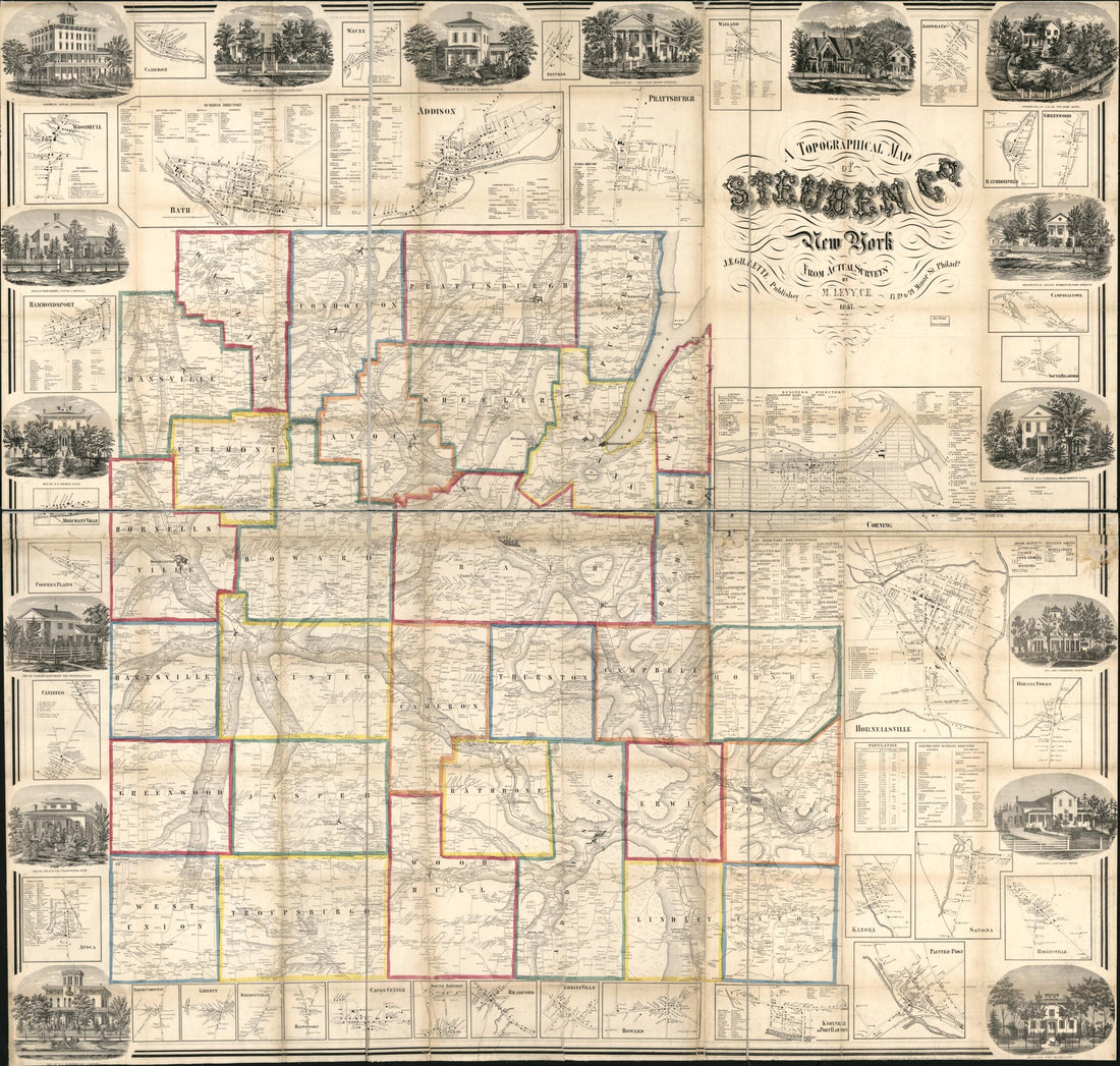 This old map of A Topographical Map of Steuben Co., New York : from Actual Surveys from 1857 was created by John E. Gillette, M. Levy, Robert Pearsall Smith in 1857