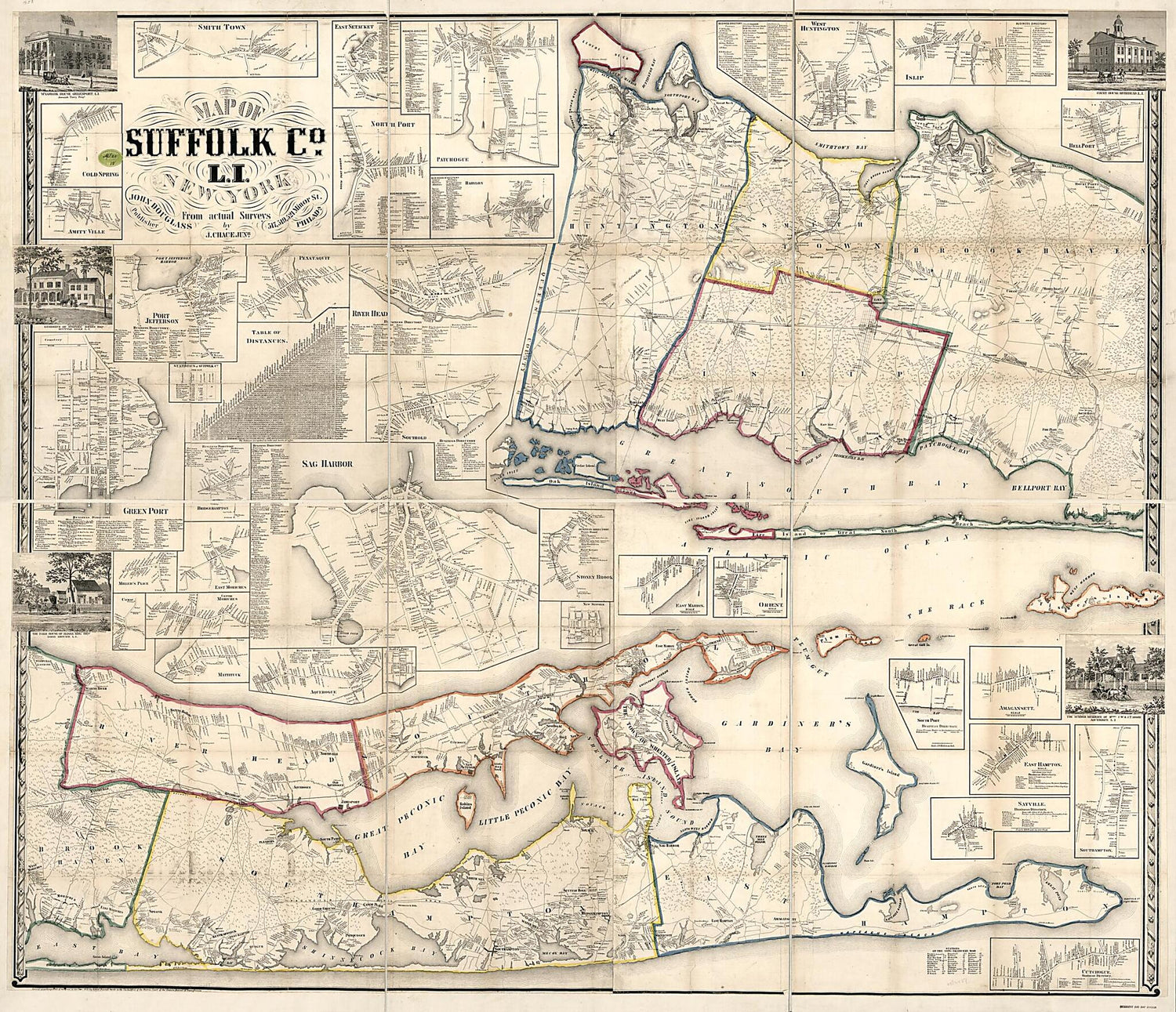 This old map of Map of Suffolk County, L.I., New York : from Actual Surveys from 1858 was created by J. Chace, John Douglass, Robert Pearsall Smith in 1858