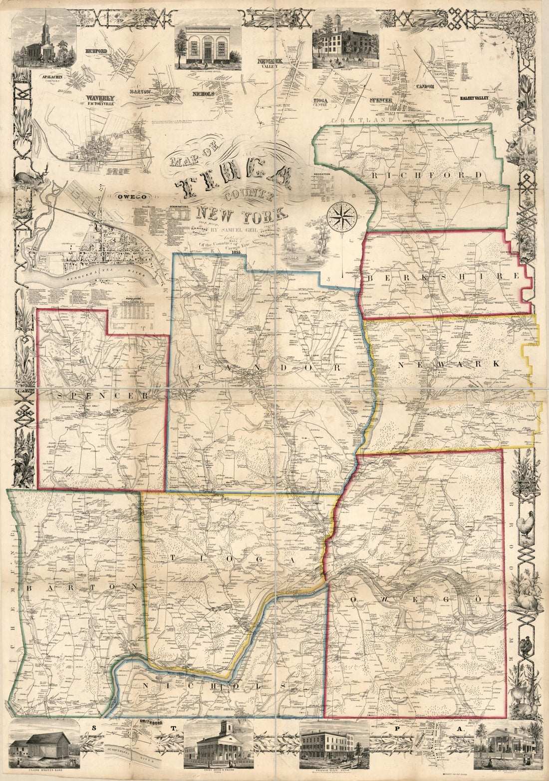This old map of Map of Tioga County, New York : from Actual Surveys from 1855 was created by Samuel Geil, E. D. Marsh, Robert Pearsall Smith in 1855