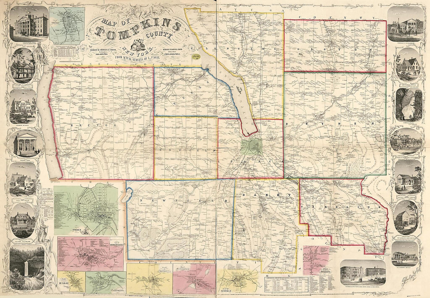 This old map of Map of Tompkins County, New York : from Actual Surveys from 1853 was created by L. Fagan, Robert Pearsall Smith in 1853