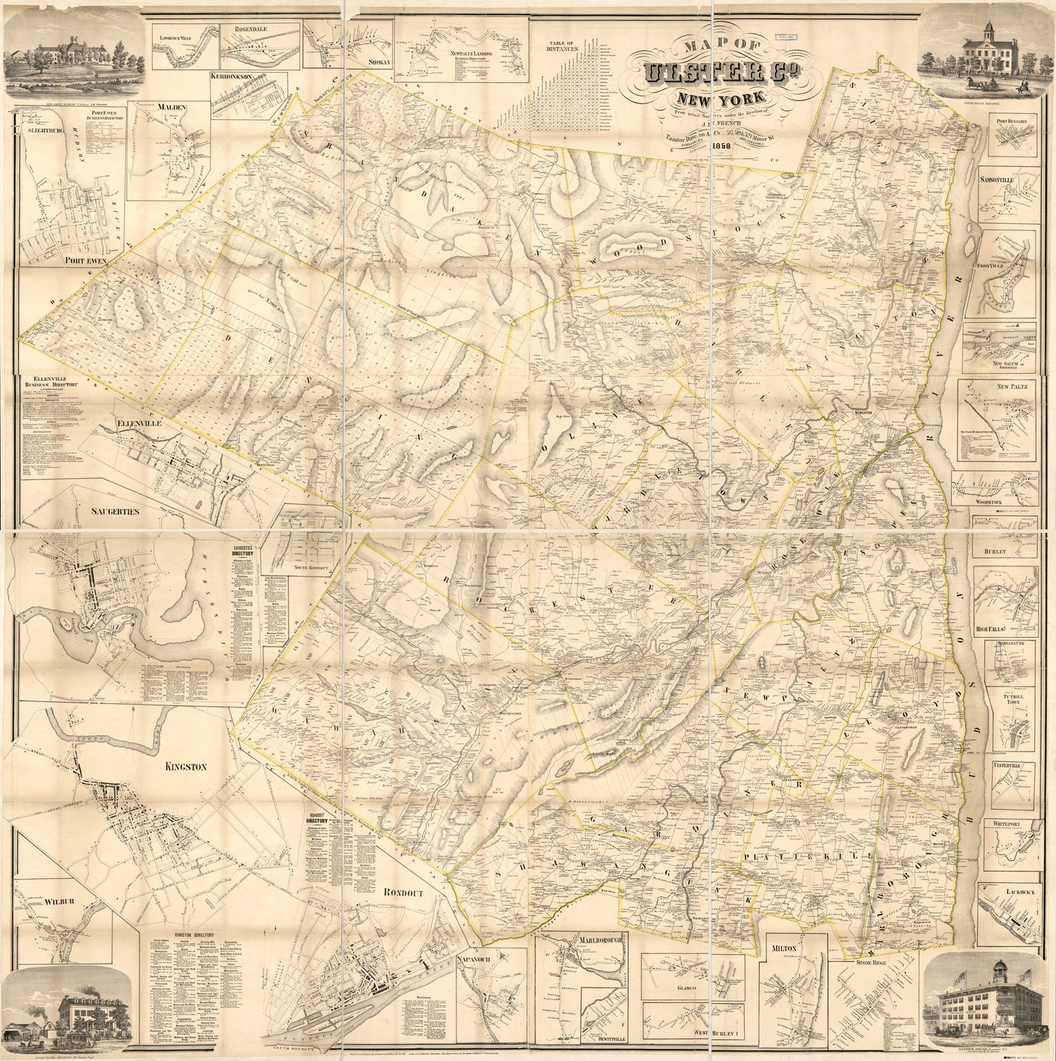 This old map of Map of Ulster Co., New York : from Actual Surveys from 1858 was created by L. G. Dawson, J. H. (John Homer) French, Robert Pearsall Smith, Dawson &amp; Co Taintor in 1858