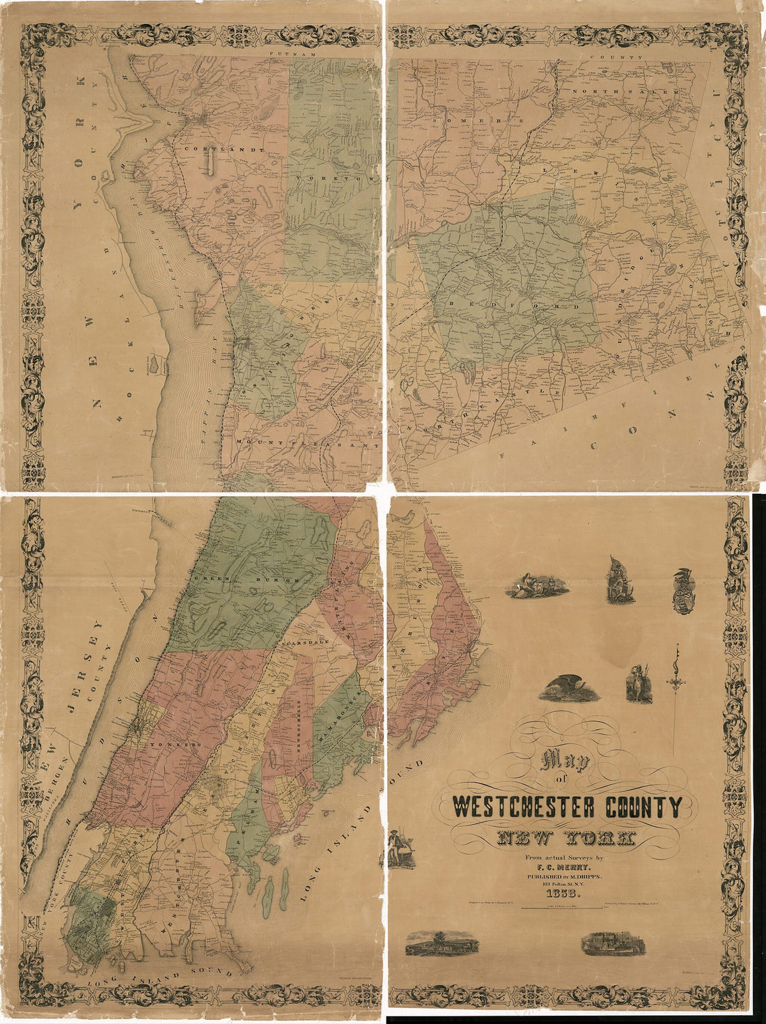 This old map of Map of Westchester County, New York : from Actual Surveys from 1858 was created by M. (Matthew) Dripps, Valentine Keil, Frederick Carles Merry in 1858