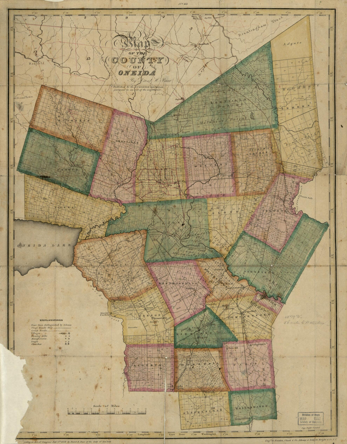 Oneida Florida Map Map of the County of Oneida from 1829 Old Map Print (21.3 in. x 16.7 in ...