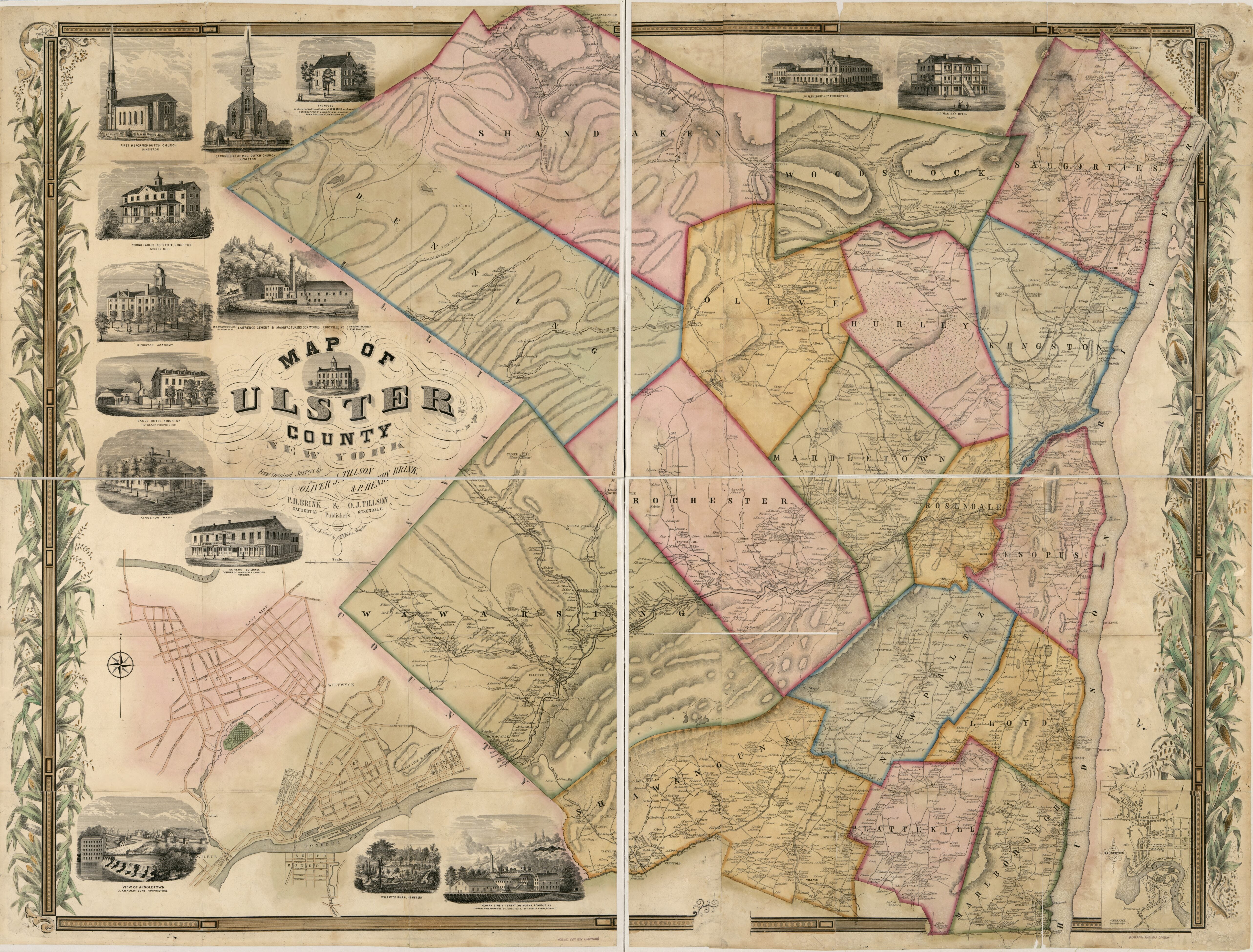 This old map of Map of Ulster County, New York : from Original Surveys from 1853 was created by P. Henry (Peter Henry) Brink, Edward Herline, Oliver J. Tillson in 1853