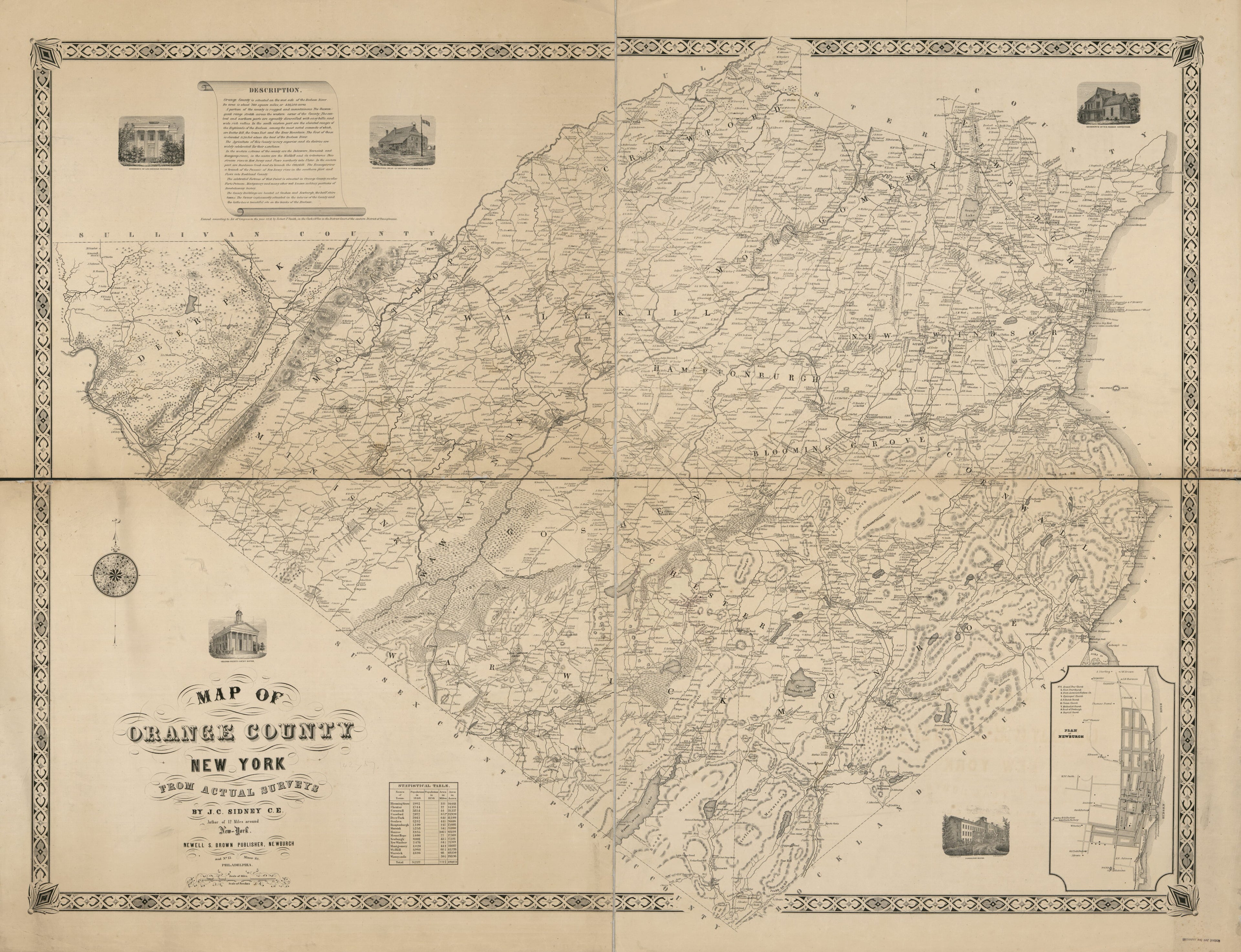 This old map of Map of Orange County New York : from Actual Surveys from 1851 was created by Newel S. Brown, J. C. (James C.) Sidney, Robert Pearsall Smith in 1851