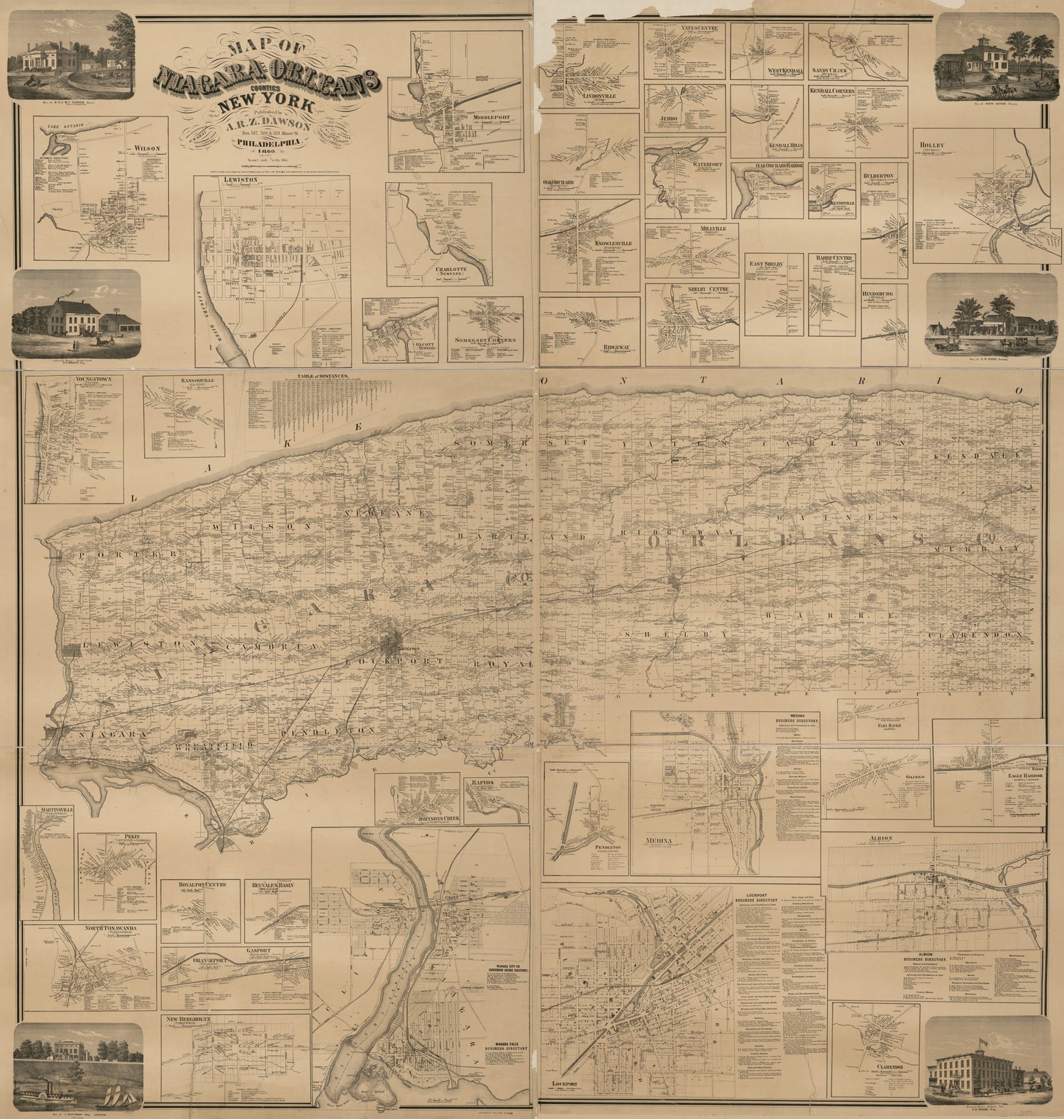 This old map of Map of Niagara and Orleans Counties, New York from 1860 was created by A. R. Z. Dawson, John E. Gillette, O. W. (Ormando Wyllis) Gray in 1860