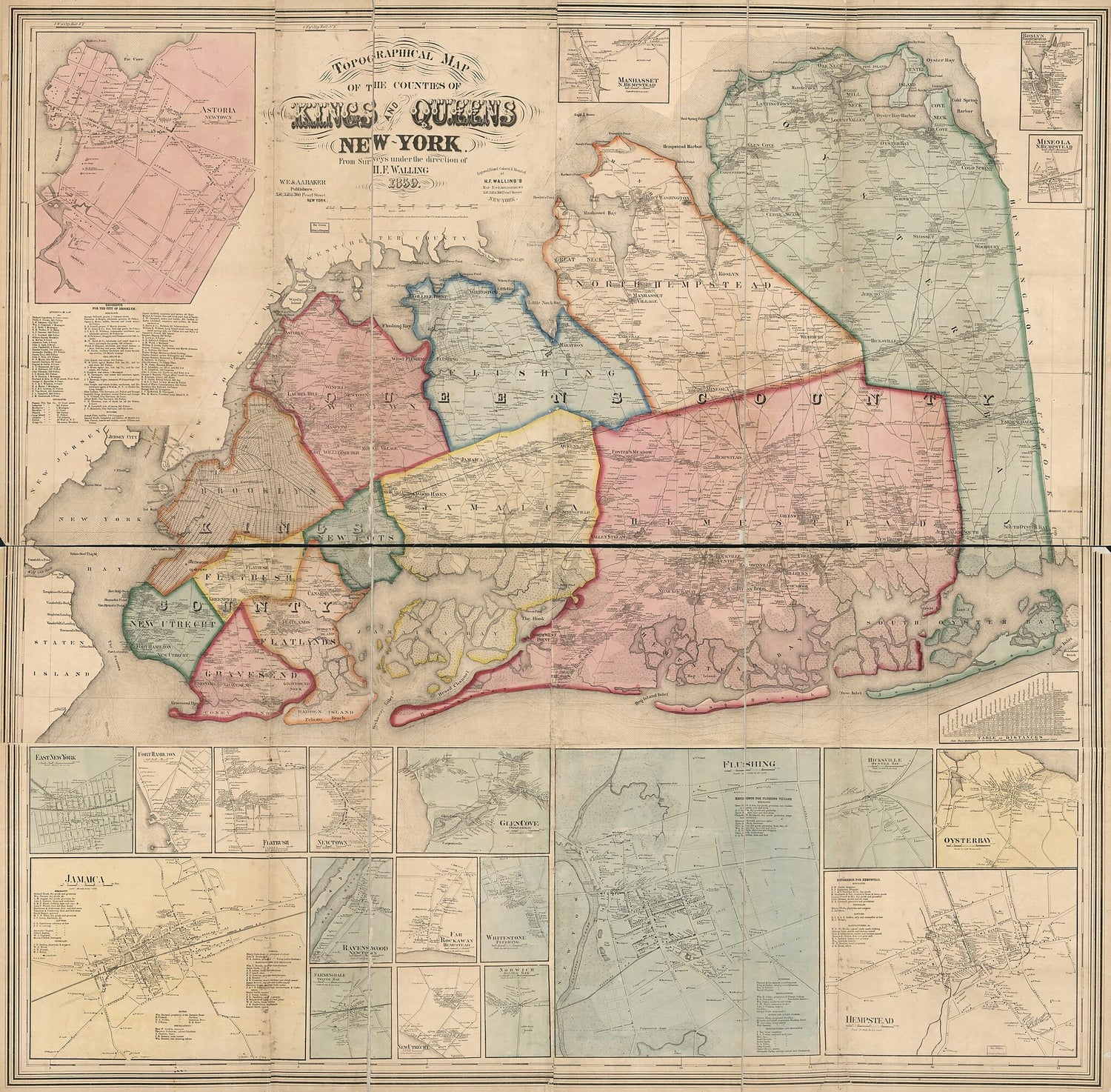 This old map of Topographical Map of the Counties of Kings and Queens, New York from 1859 was created by  H.F. Walling&