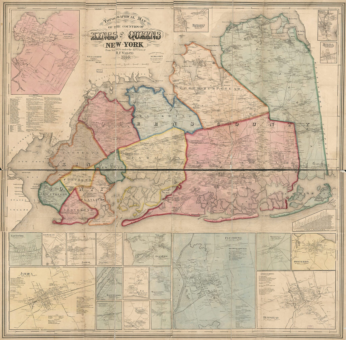 Topographical Map of the Counties of Kings and Queens, New York in 1859 by Relic Map Company