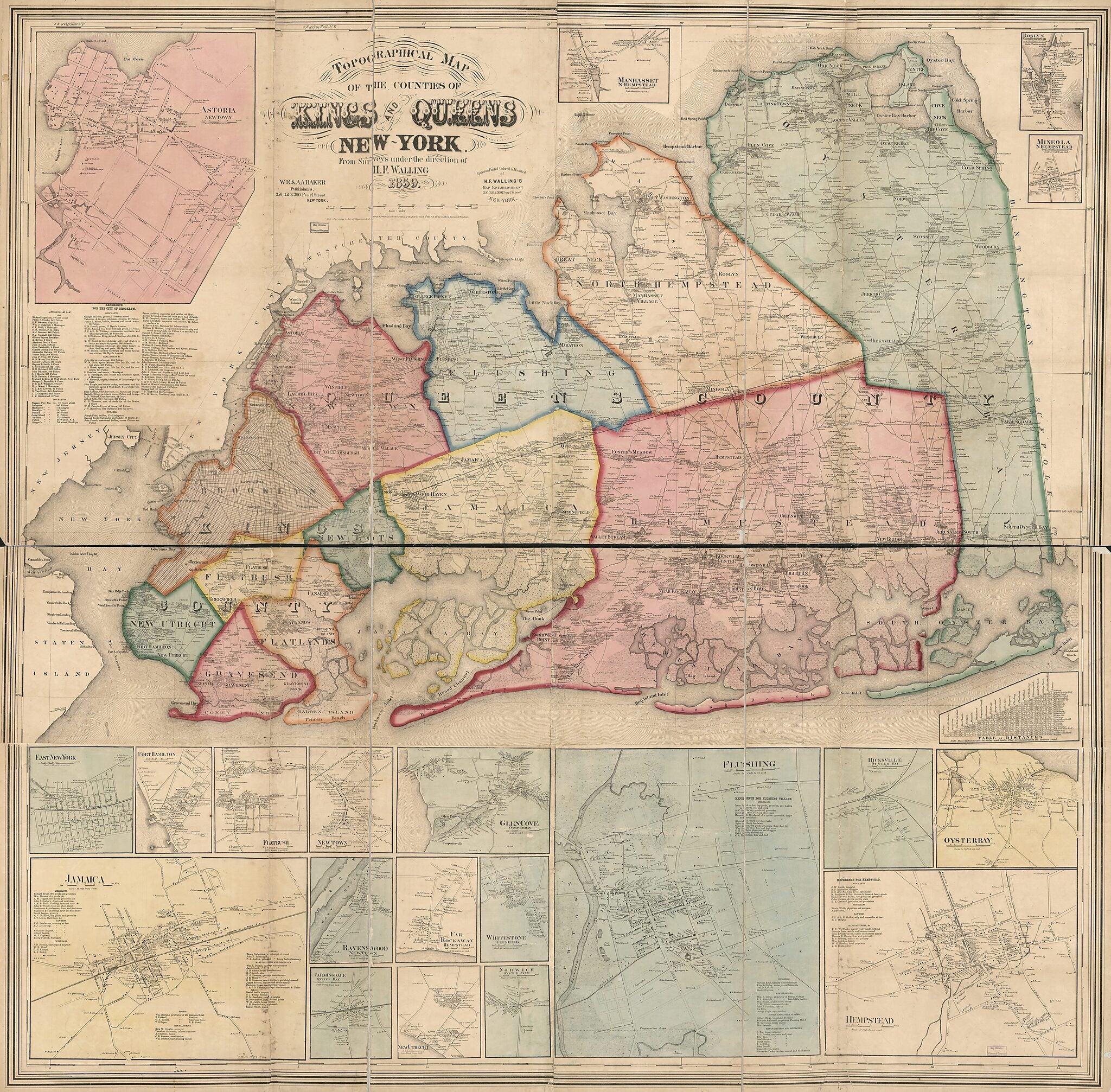 This old map of Topographical Map of the Counties of Kings and Queens, New York from 1859 was created by  H.F. Walling&