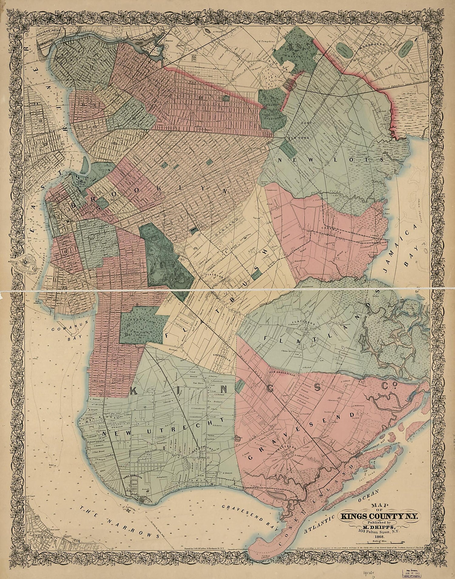 This old map of Map of Kings County New York from 1868 was created by M. (Matthew) Dripps,  J. &amp; R. McLellan (Firm) in 1868