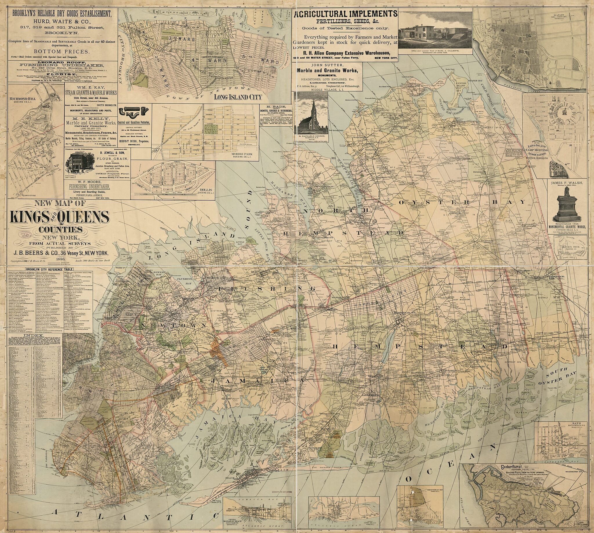This old map of New Map of Kings and Queens Counties, New York : from Actual Surveys from 1886 was created by  J.B. Beers &amp; Co in 1886