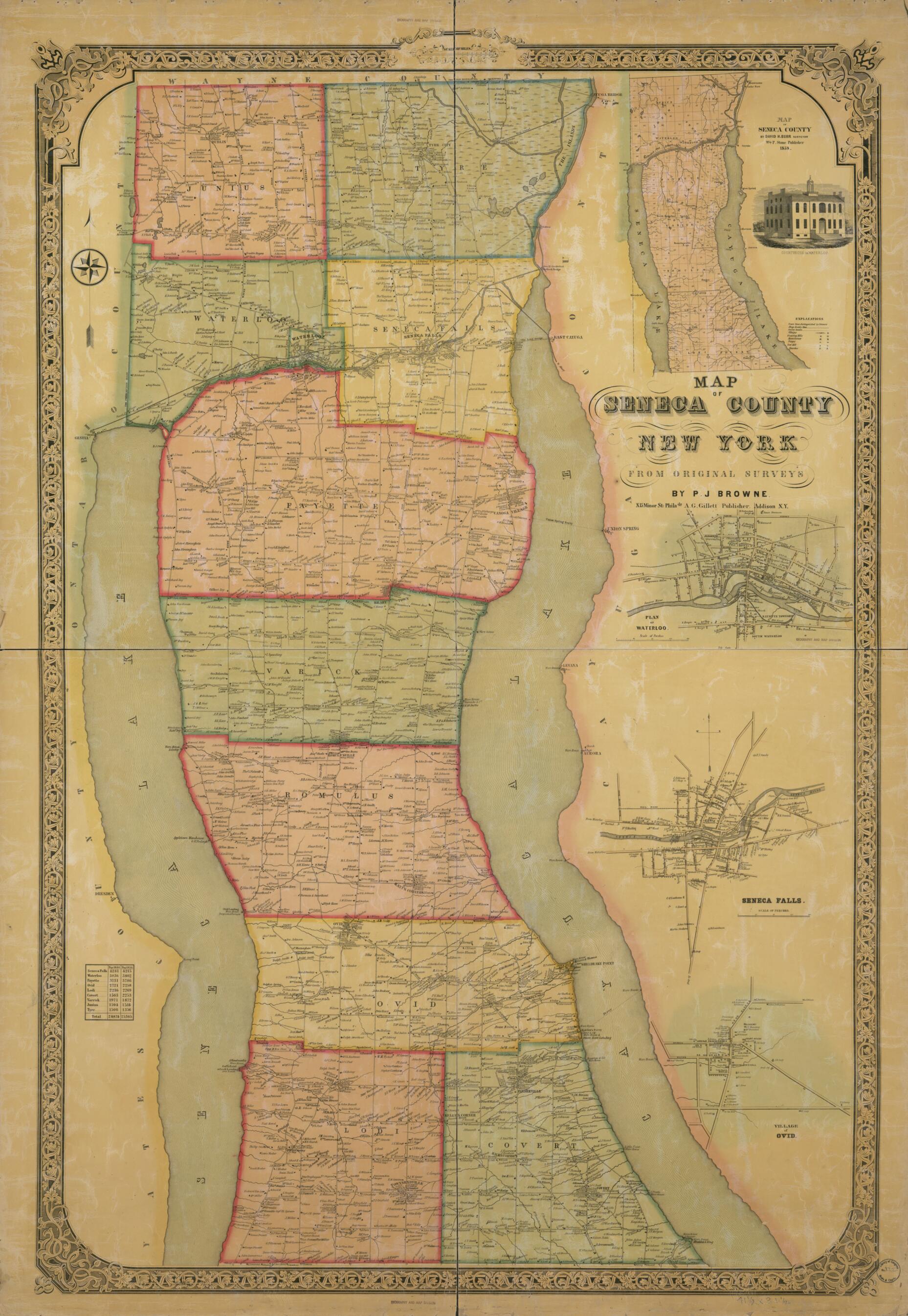 This old map of Map of Seneca County, New York : from Original Surveys from 1858 was created by P. J. Browne, David H. Burr, A. G. Gillet in 1858