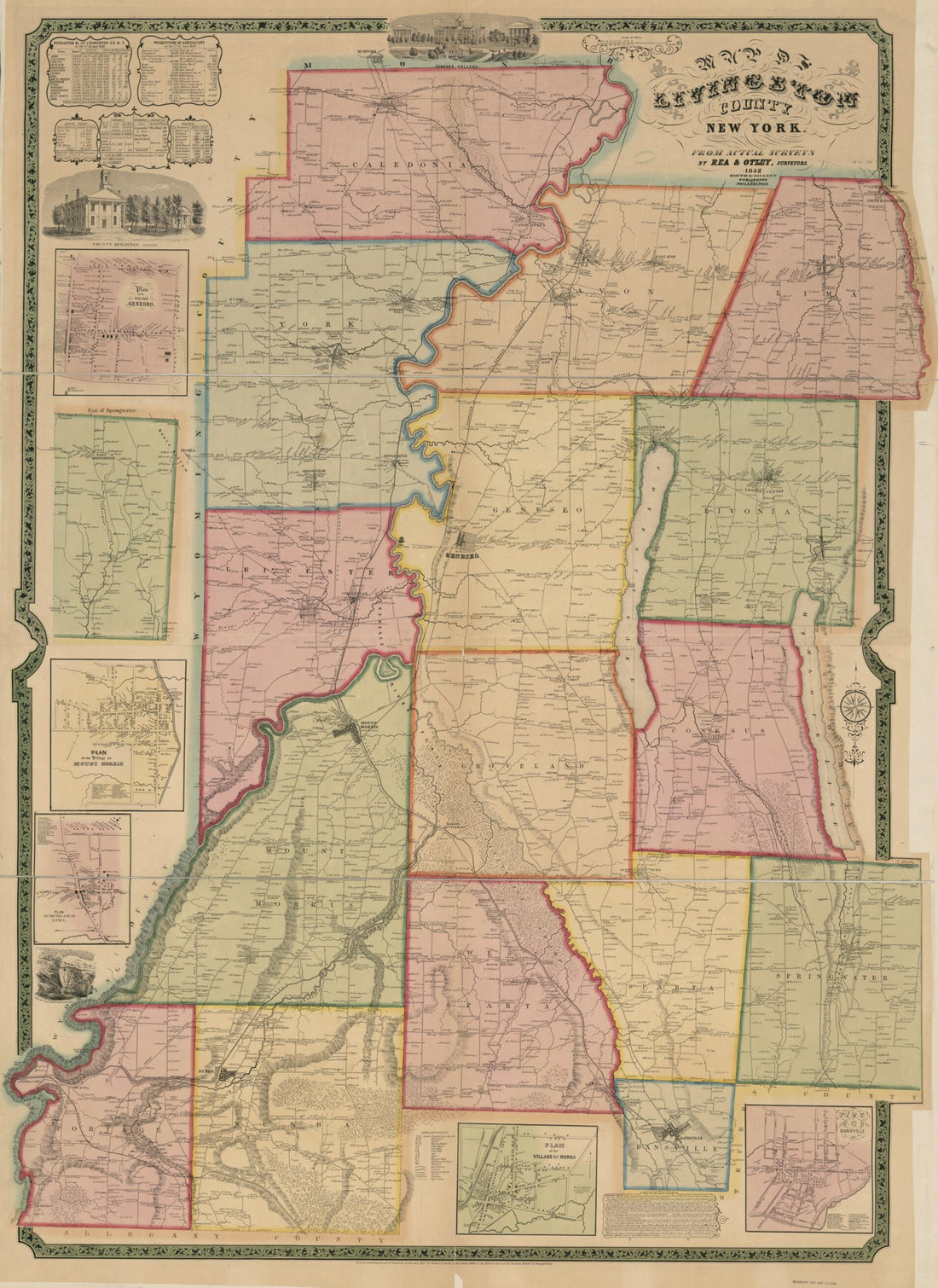 This old map of Map of Livingston County, New York : from Actual Surveys from 1852 was created by  Rea &amp; Otley,  Smith &amp; Gillett, Robert Pearsall Smith in 1852