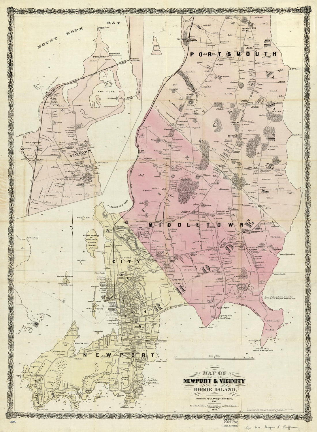 This old map of Map of Newport & Vicinity, Or Rhode Island. (Rhode Island) from 1870 was created by M. (Matthew) Dripps, Adomiran Judson Ward in 1870