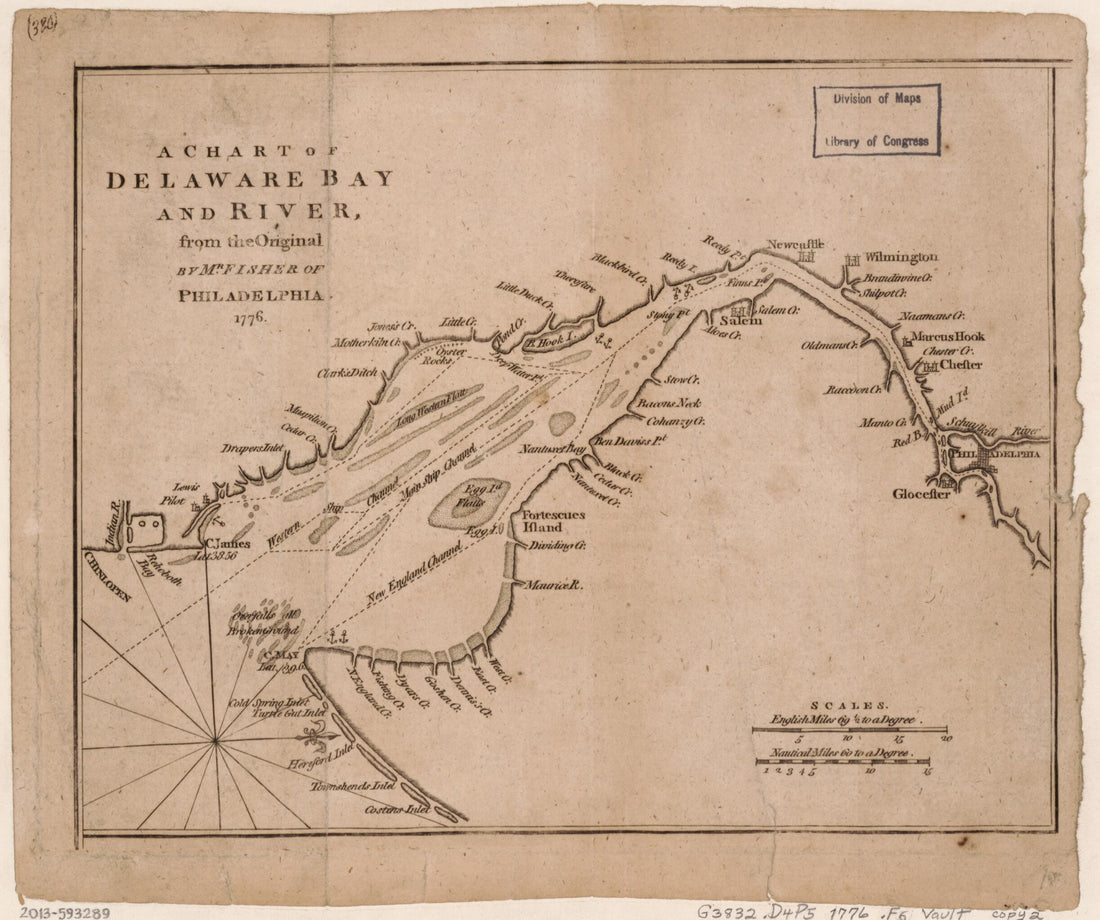This old map of A Chart of Delaware Bay and River : from the Original from 1776 was created by Joshua Fisher in 1776