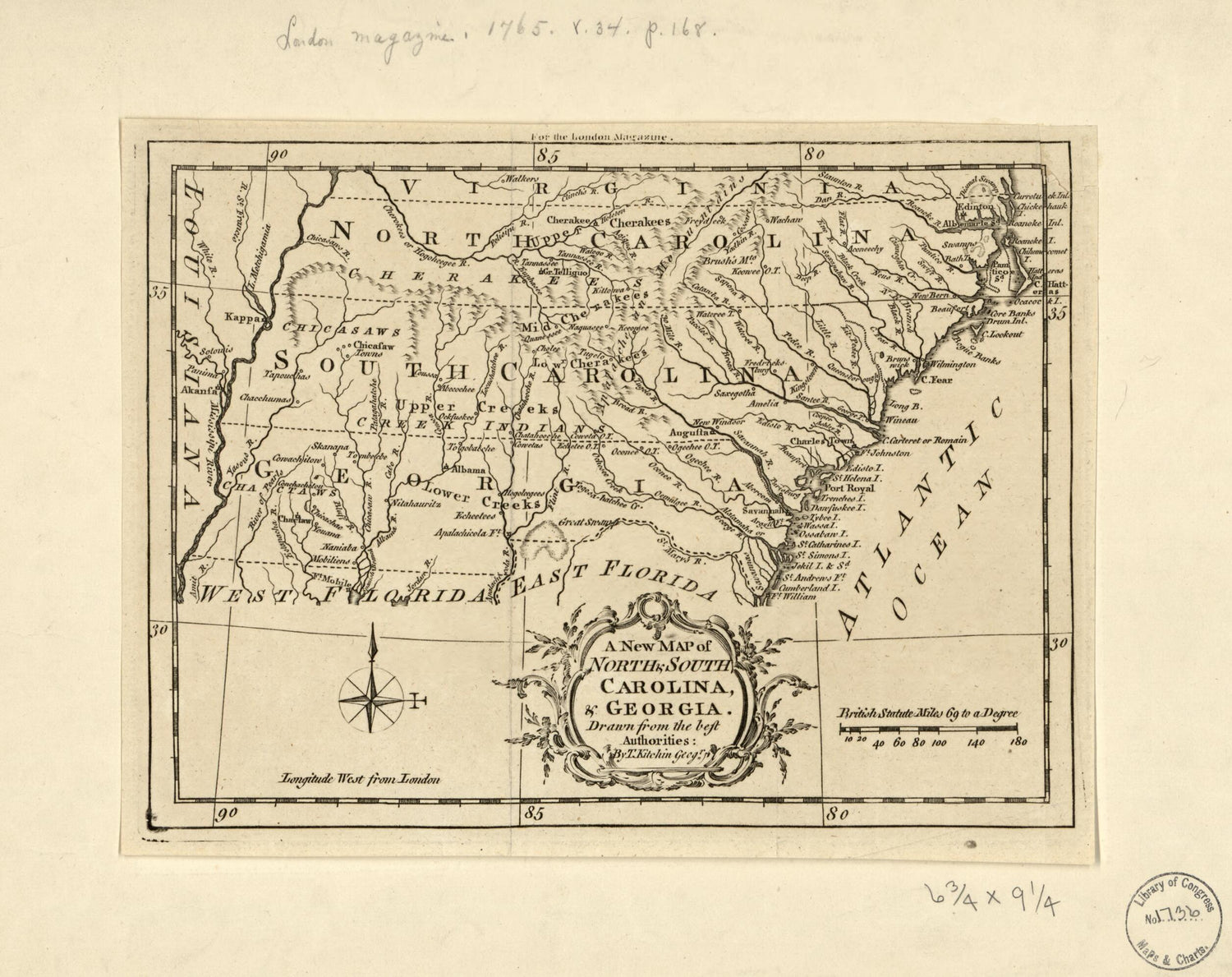 This old map of A New Map of North &amp; South Carolina, &amp; Georgia (A New Map of North and South Carolina, and Georgia, New Map of North and South Carolina, and Georgia) from 1765 was created by Thomas Kitchin in 1765