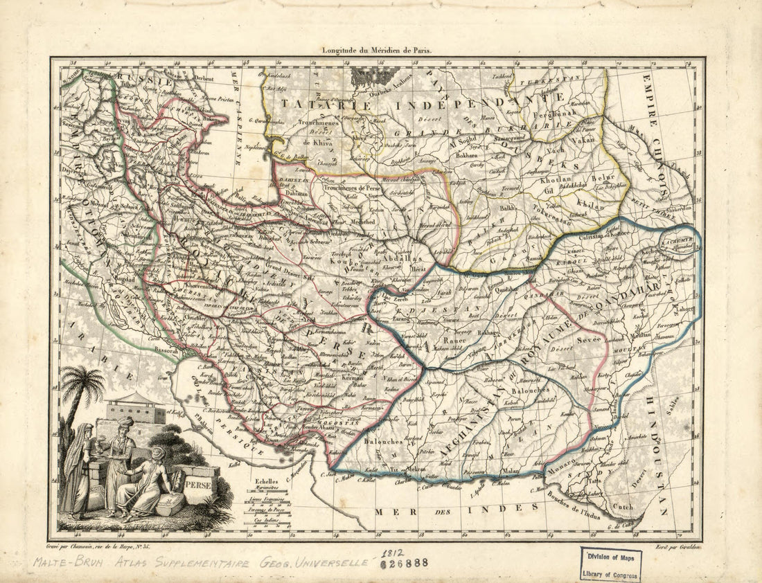 This old map of Perse from 1812 was created by Jean Baptiste Marie Chamouin, (Pierre) Lapie, Conrad Brun in 1812
