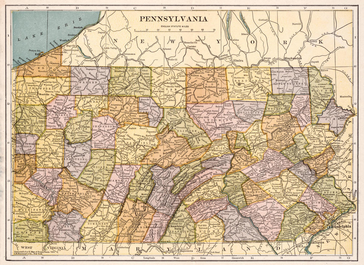Hammonds Rocks Pa Map Pennsylvania. (Hammond's 8 X 11 Map of Pennsylvania from 1903) Old Map ...