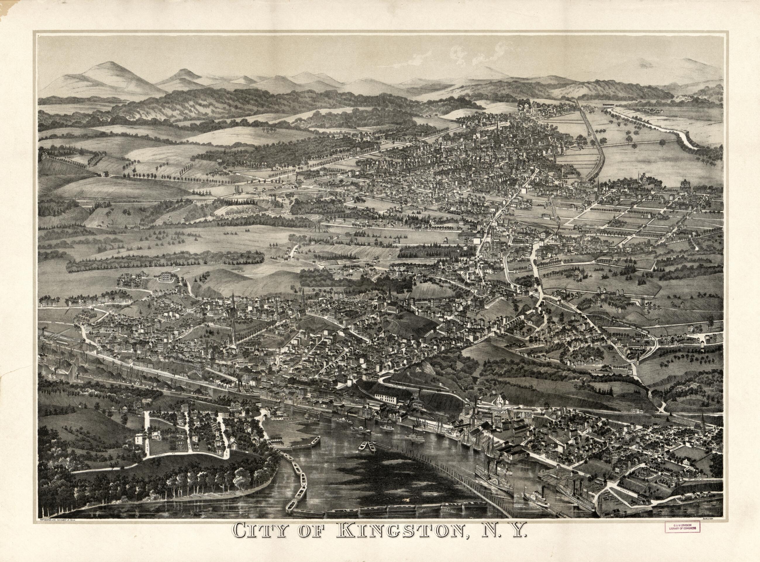 This old map of City of Kingston, New York from 1875 was created by  Burleigh Litho, L. R. Burleigh, Thomas Hunter in 1875