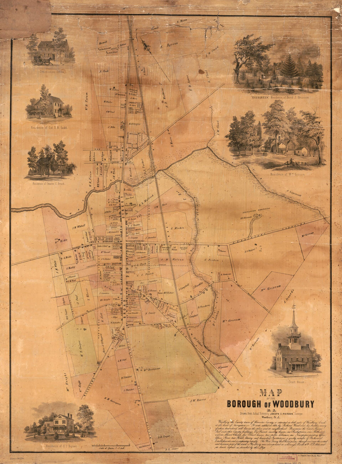 This old map of Map of the Borough of Woodbury, New Jersey from 1854 was created by  P.S. Duval &amp; Co, Joseph Z. Pierson,  Woodbury (N.J.) in 1854