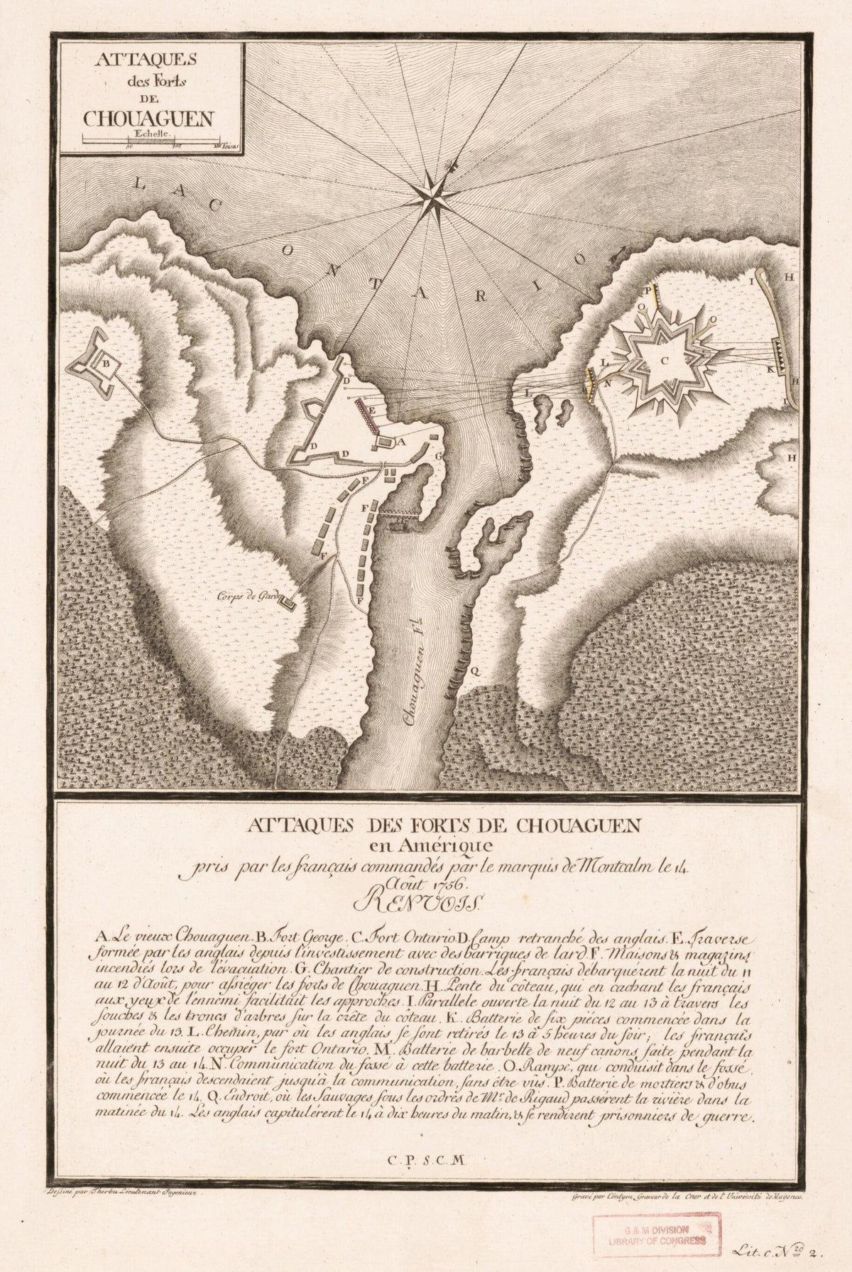 Attaques Des Forts De Chouaguen En Amérique : Pris Par Les Français Commandé Par Le Marquis De Montcalm Le 14 Août 1756 by Relic Map Company
