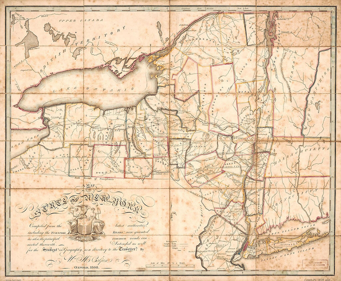 This old map of A Map of the State of New York : Compiled from the Latest Authorities : Including the Turnpike Roads Now Granted, As Also the Principal Common Roads Connected Therewith : Intended As Well for the Student In Geography As a Directory to the