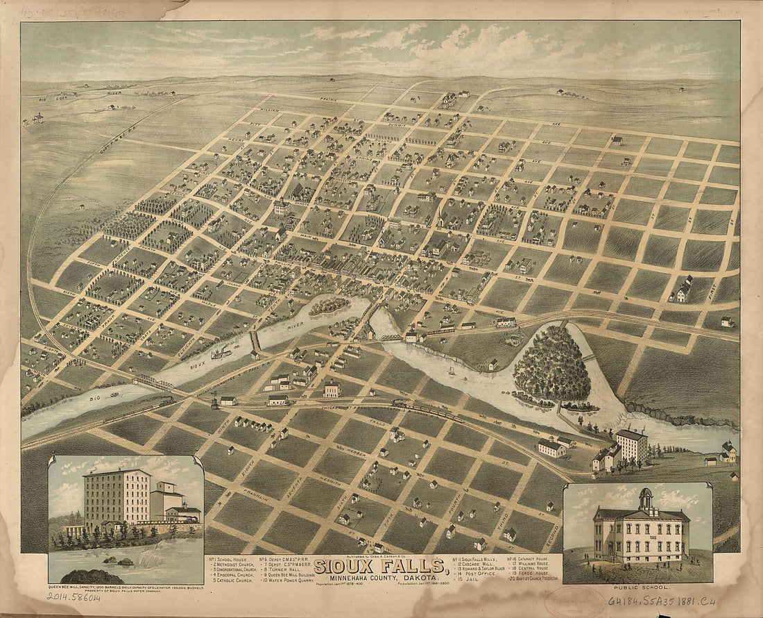This old map of Sioux Falls, Minnehaha County, Dakota from 1881 was created by  Chas. A. Carson &amp; Co in 1881