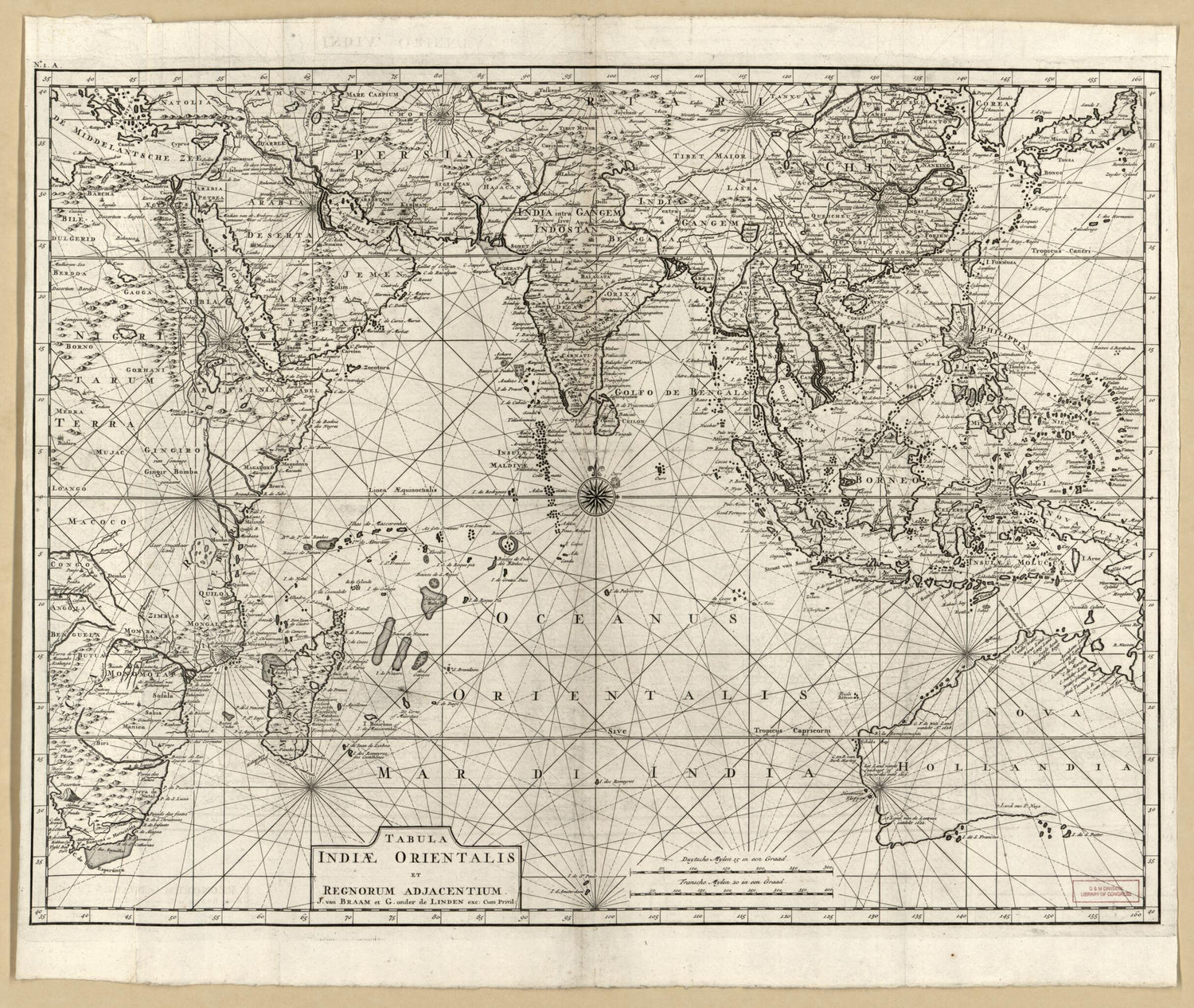 This old map of Tabula Indiae Orientalis Et Regnorum Adjacentium from 1726 was created by Joannes Van Braam, G. Onder De Linden, François Valentijn in 1726
