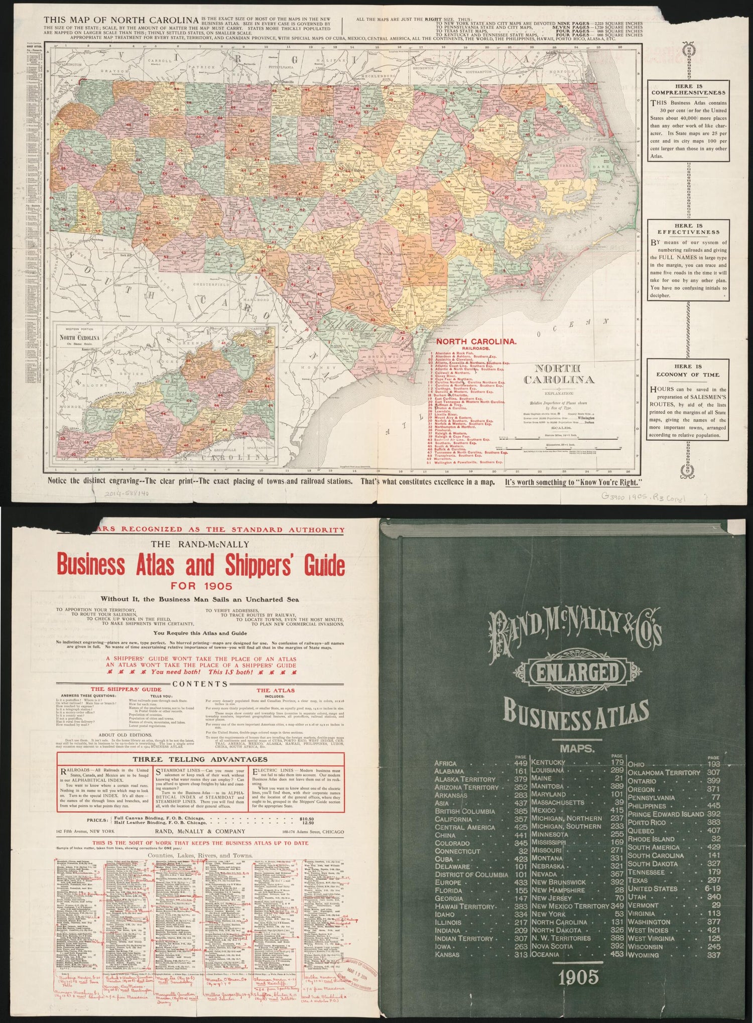 This old map of North Carolina from 1905 was created by  Rand McNally and Company in 1905