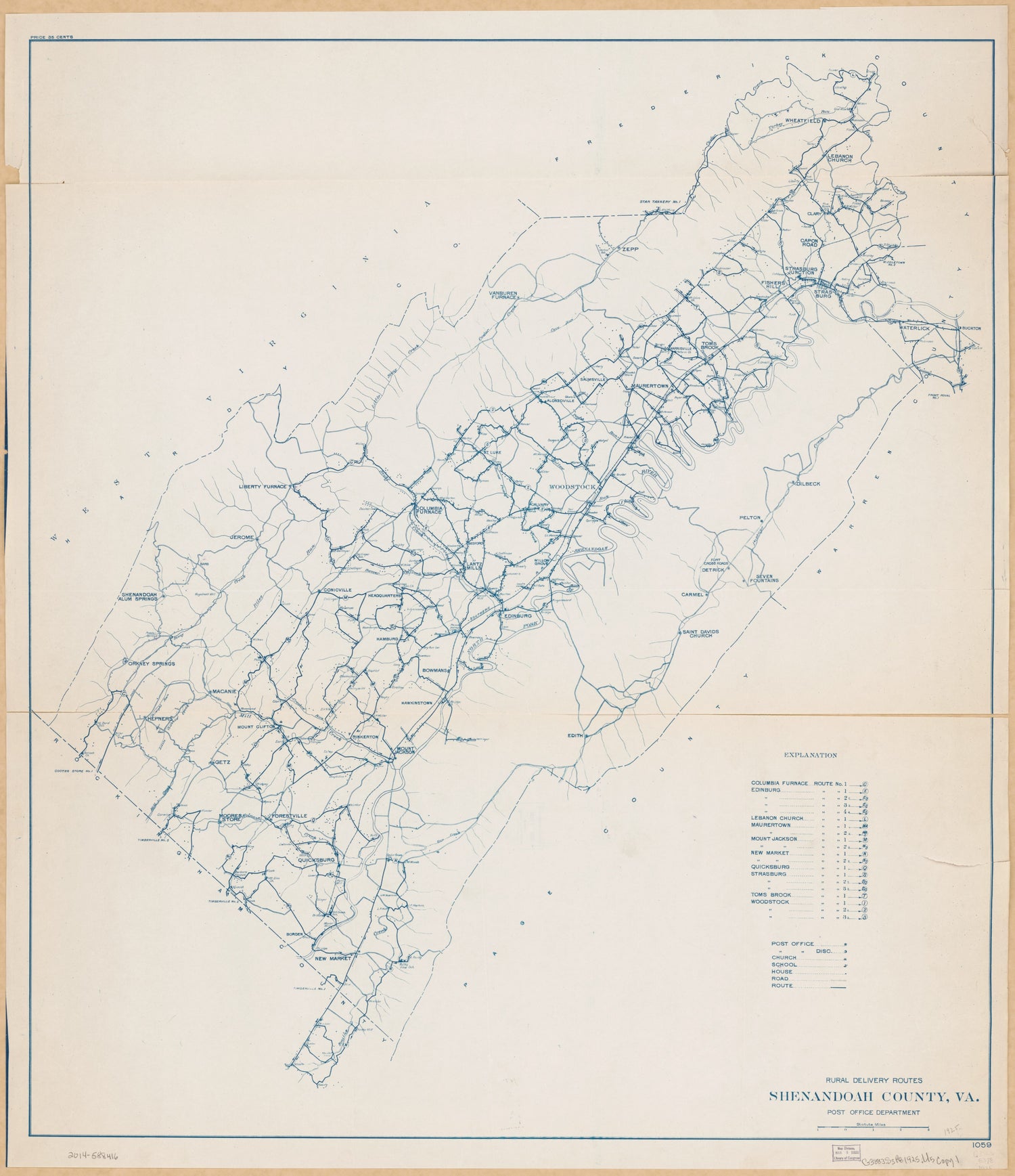 This old map of Rural Delivery Routes, Shenandoah County, VA (Shenandoah County, Virginia) from 1925 was created by  United States. Post Office Department in 1925