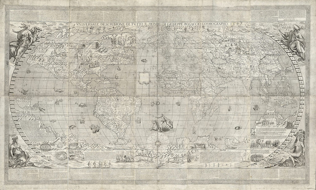 This old map of Vniversale Descrittione Di Tvtto Il Monde (Universale Descrittione Di Tutto Il Monde) from 1643 was created by Giuseppe Rosaccio in 1643