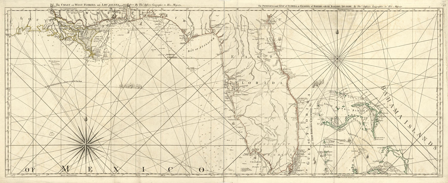 This old map of The Coast of West Florida and Louisiana : the Peninsula and Gulf of Florida Or Channel of Bahama With the Bahama Islands (Peninsula and Gulf of Florida Or Channel of Bahama With the Bahama Islands) from 1775 was created by Thomas Jefferys