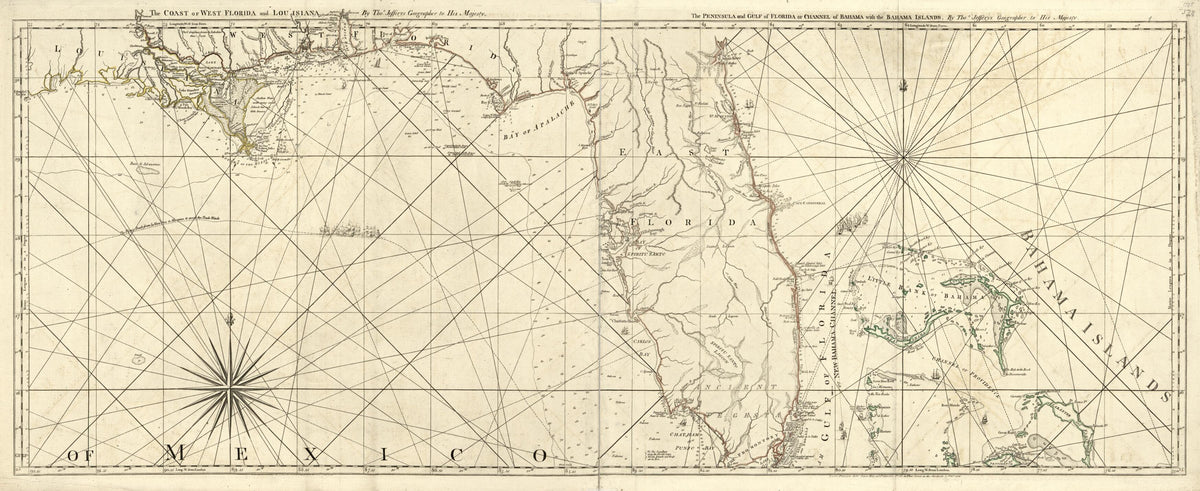 The Coast of West Florida and Louisiana : the Peninsula and Gulf of Florida Or Channel of Bahama With the Bahama Islands (Peninsula and Gulf of Florida Or Channel of Bahama With the Bahama Islands) 1775 by Relic Map Company