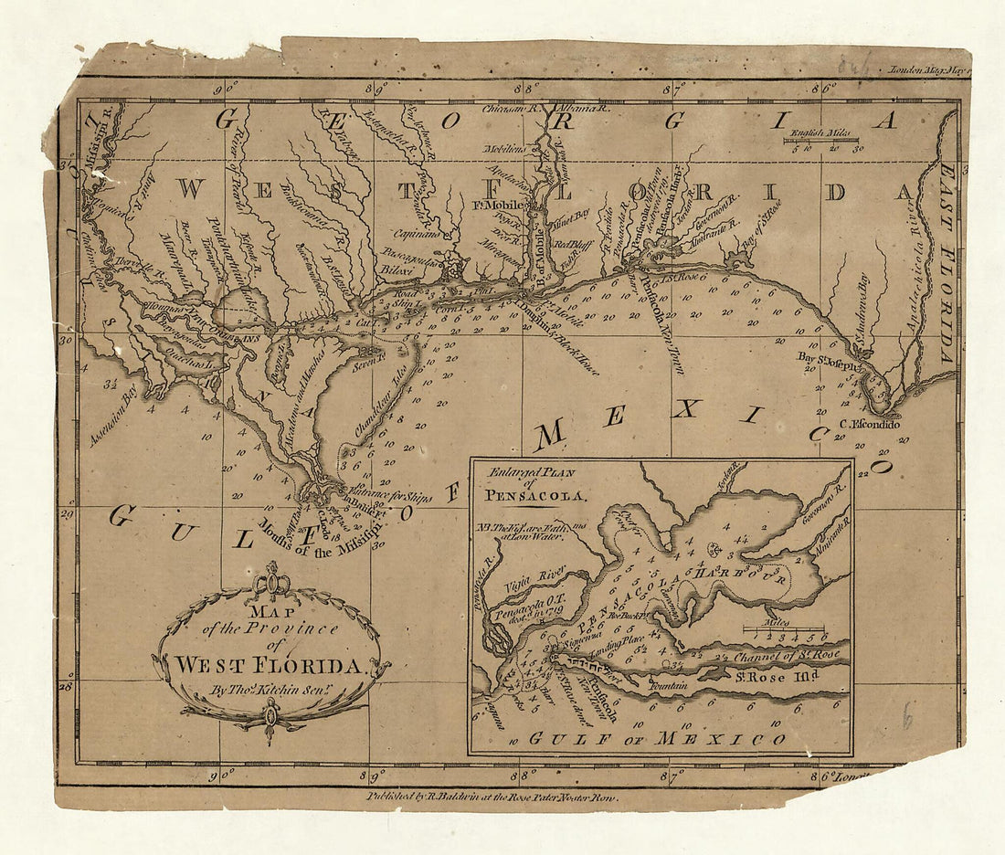 This old map of Map of the Province of West Florida from 1781 was created by Thomas Kitchin in 1781