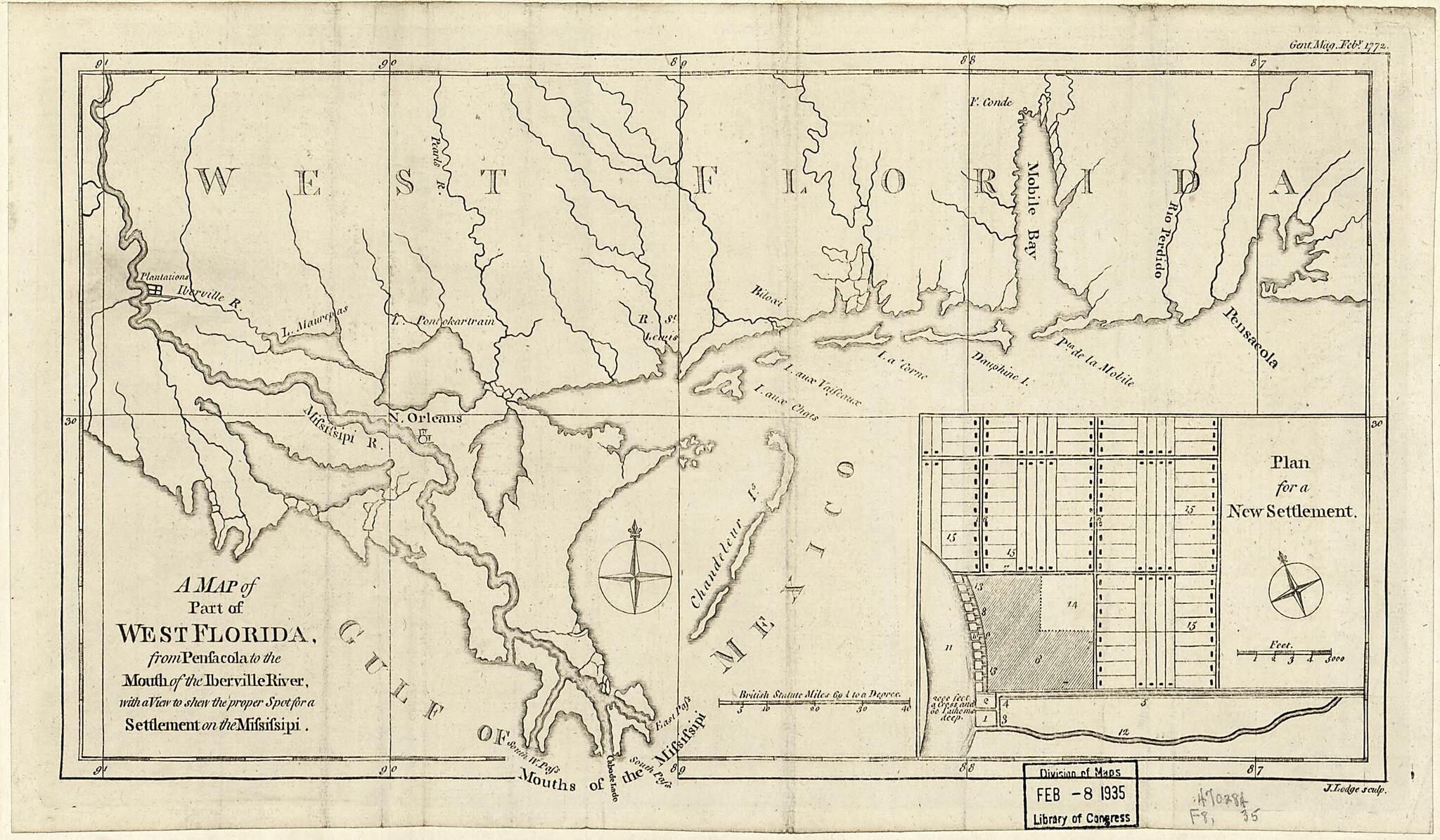 This old map of A Map of Part of West Florida : from Penfacola to the Mouth of the Iberville River, With a View to Shew the Proper Spot for a Settlement On the Mifsifsipi (Map of Part of West Florida : from Pensacola to the Mouth of the Iberville River, 