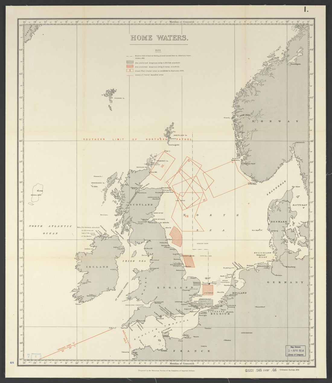 This old map of World War One Naval Actions and Operational Areas from 1919 was created by  Great Britain. Committee of Imperial Defence. Historical Section in 1919