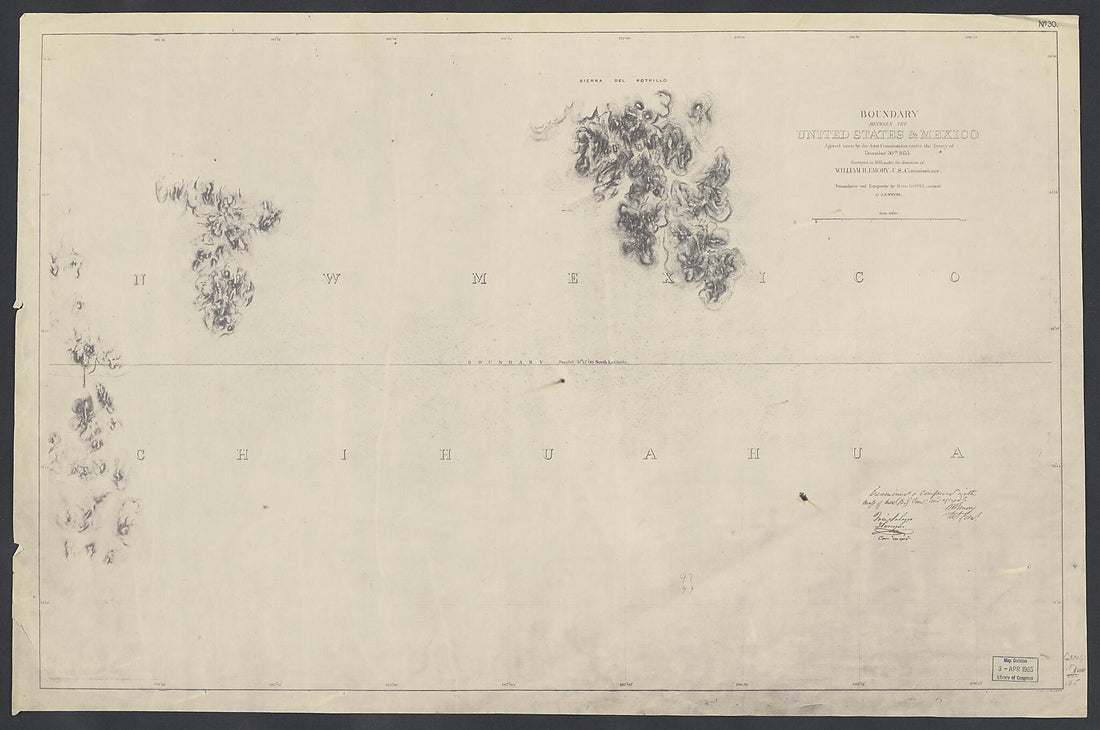 This old map of Boundary Between the United States &amp; Mexico : Agreed Upon by the Joint Commission Under the Treaty of December 30th 1853 (Boundary Between the United States and Mexico) from 1852 was created by William H. (William Hemsley) Emory,  United 