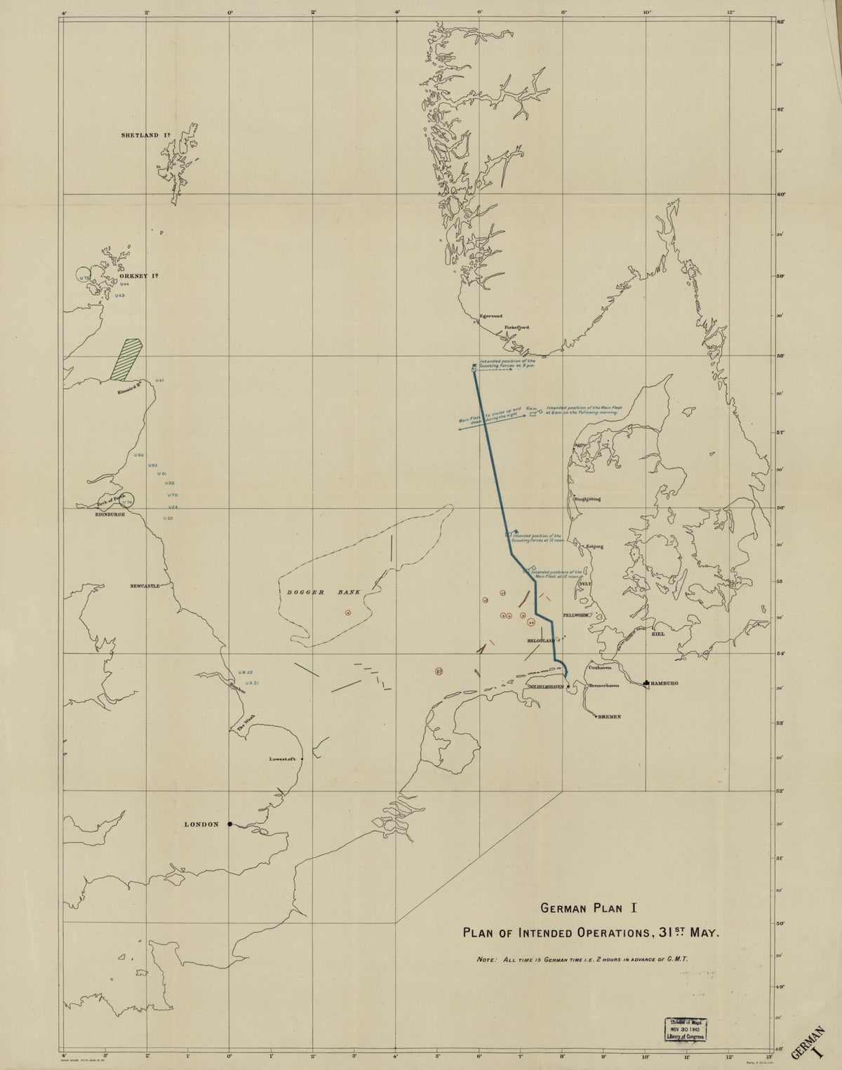 German Plan : North Sea Off the West Coast of Jutland in 1916 by Relic Map Company
