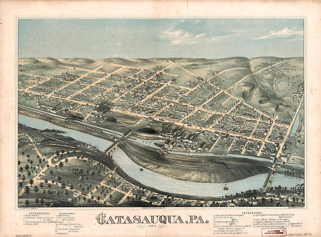 This old map of Catasauqua, Pennsylvania from 1873 was created by  American Oleograph Co,  C.H. Vogt (Firm),  Fowler &amp; Bailey in 1873