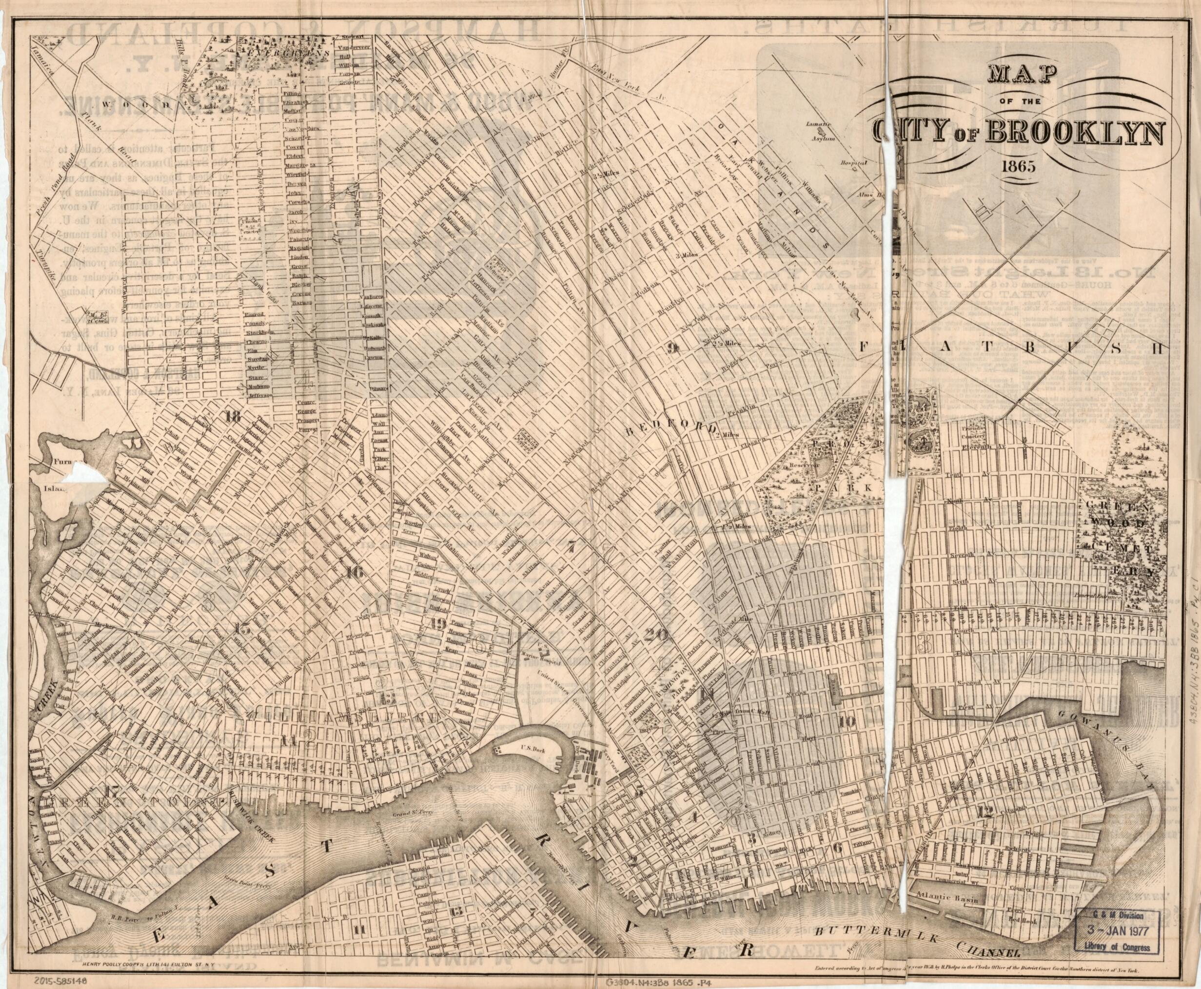 This old map of Map of the City of Brooklyn from 1865 was created by H. P. (Henry Poolly) Cooper, Humphrey Phelps in 1865