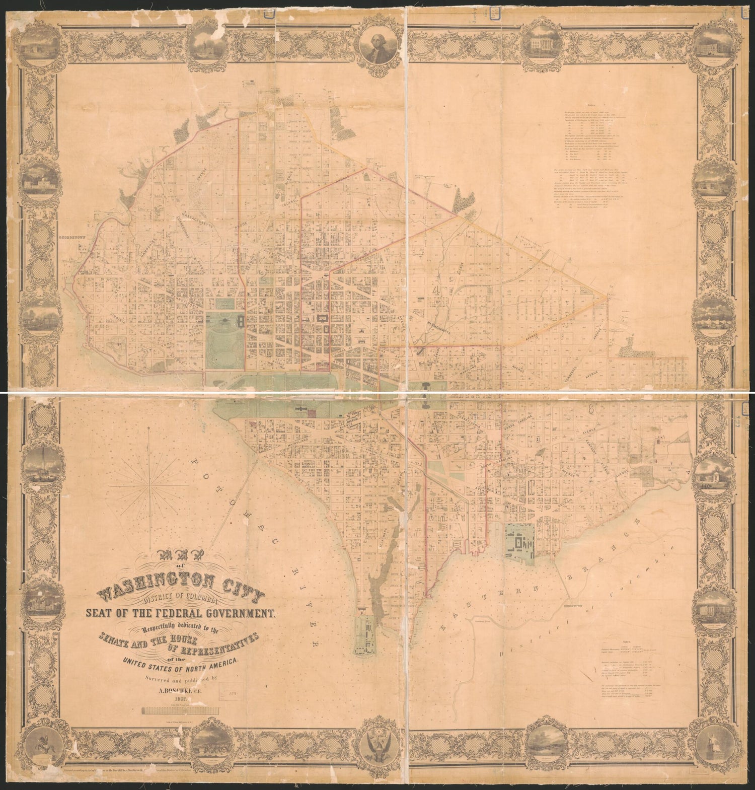 This old map of Map of Washington City, District of Columbia, Seat of the Federal Government : Respectfully Dedicated to the Senate and the House of Representatives of the United States of North America from 1857 was created by Julius Bien, A. Boschke in