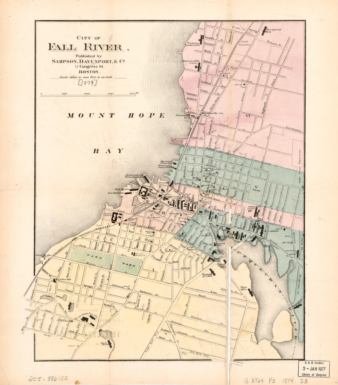This old map of City of Fall River from 1874 was created by Davenport &amp; Co Sampson in 1874