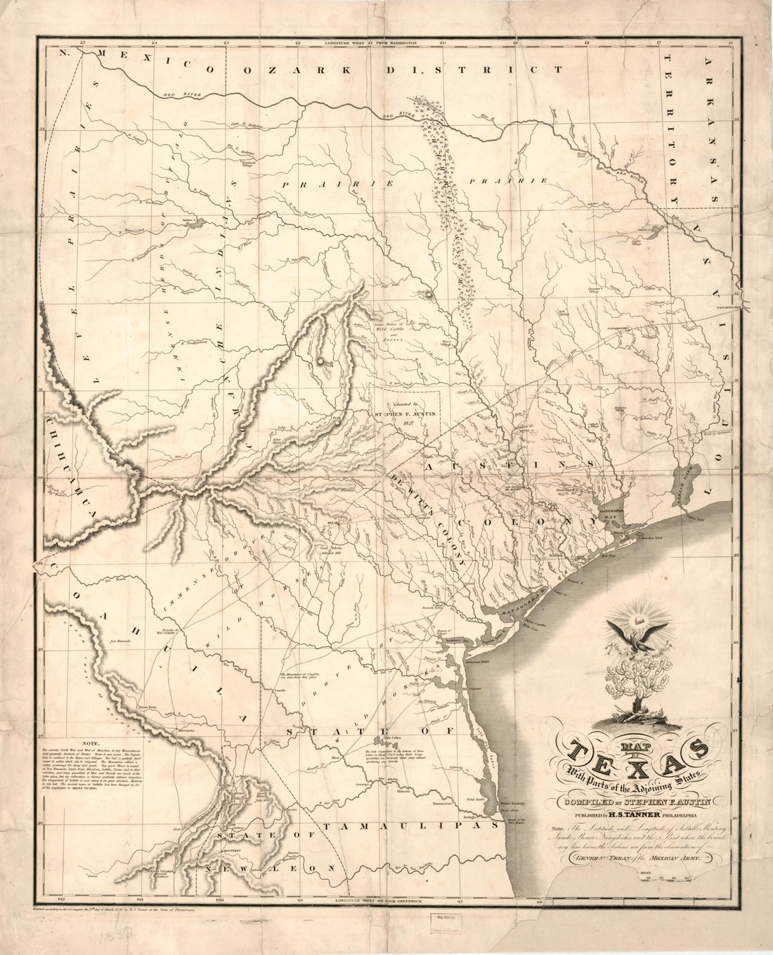 This old map of Map of Texas With Parts of the Adjoining States from 1830 was created by Stephen F. (Stephen Fuller) Austin, Henry Schenck Tanner in 1830