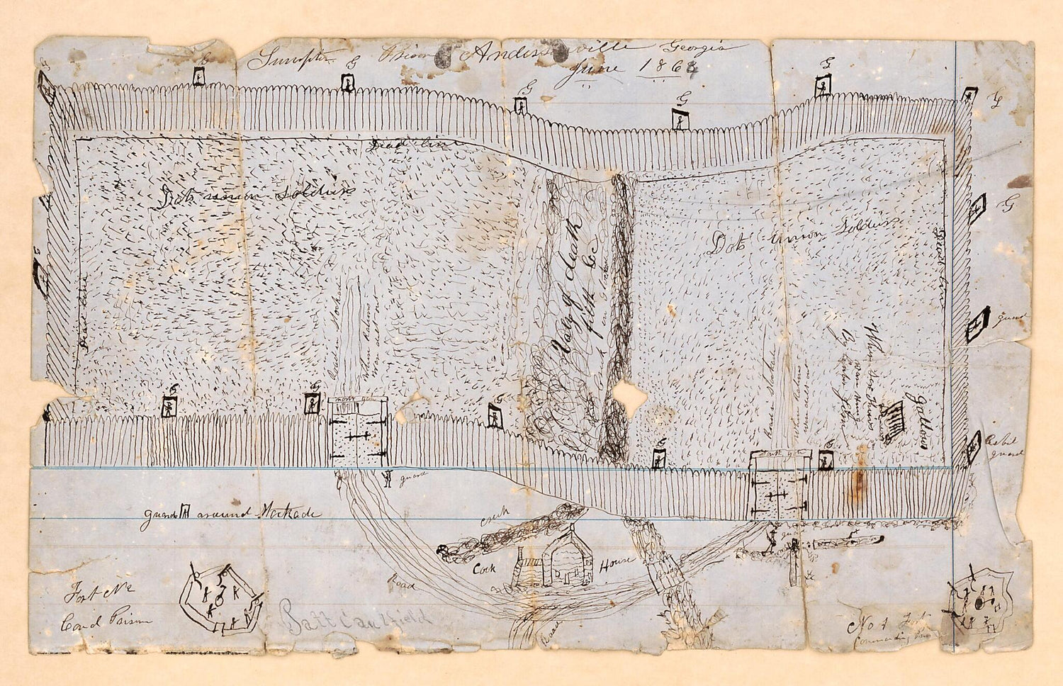 This old map of Sumpter Prison, Andersonville, Georgia, June from 1864 was created by Patt Caulfield in 1864