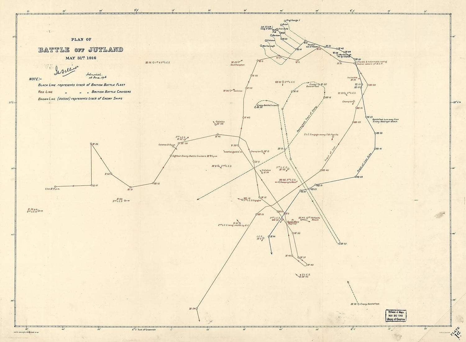 This old map of Plans of the Battle of Jutland, May 31st from 1916 was created by  Great Britain. Admiralty, John Rushworth Jellicoe,  Malby &amp; Sons in 1916