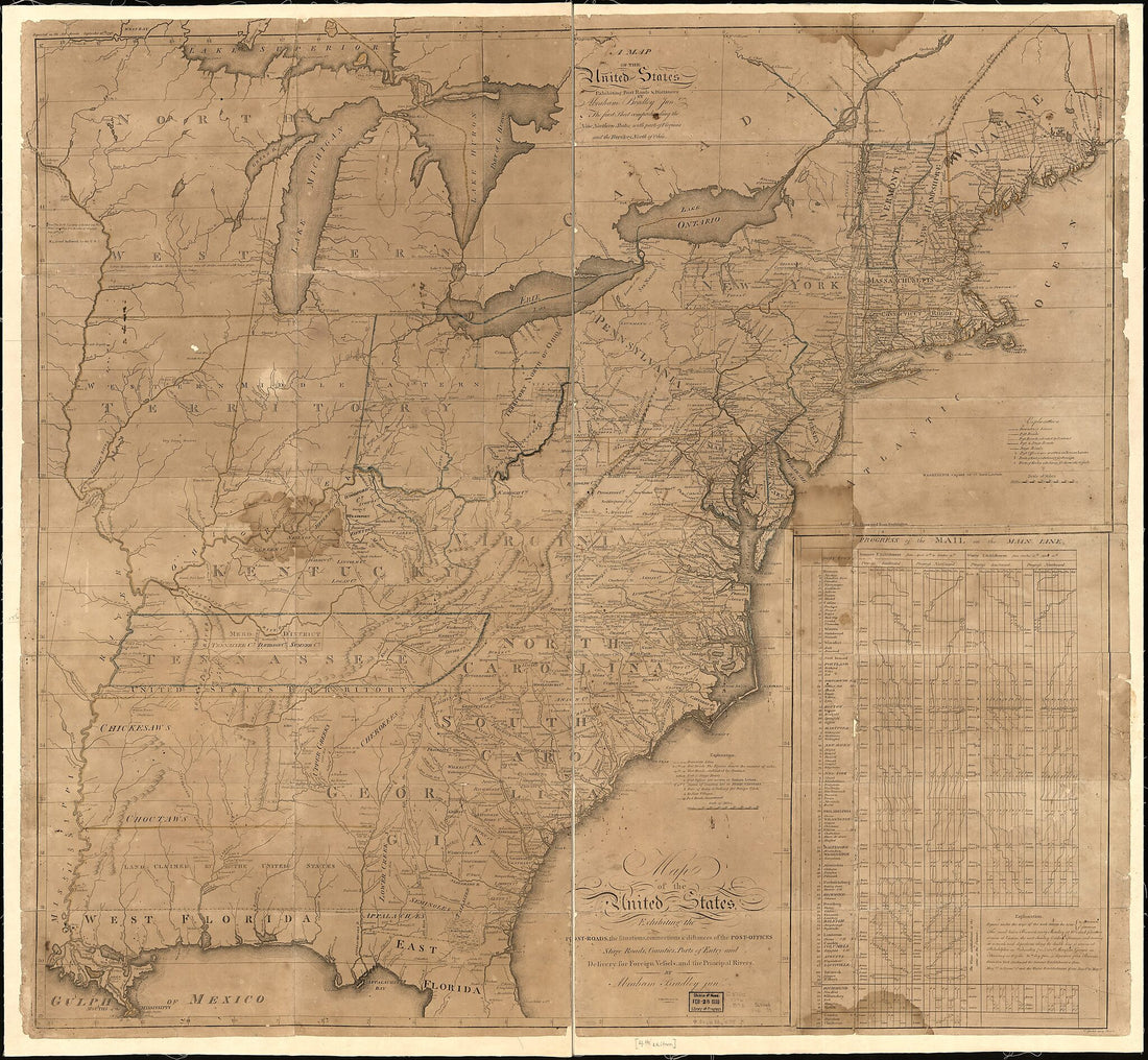 This old map of Roads, the Situations, Connections & Distances of the Post-offices, Stage Roads, Counties, Ports of Entry and Delivery for Foreign Vessels, and the Principal Rivers (Map of the United States, Exhibiting Post Roads & Distances) from 1796 w