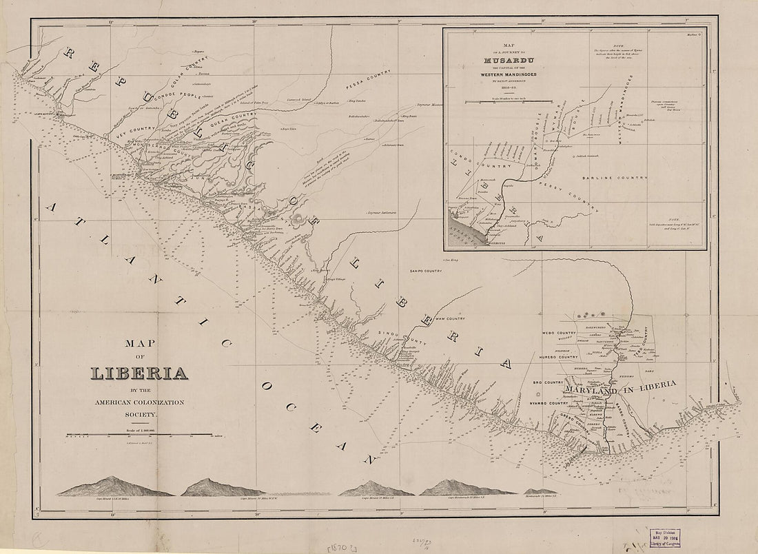 This old map of Map of Liberia from 1870 was created by  American Colonization Society in 1870