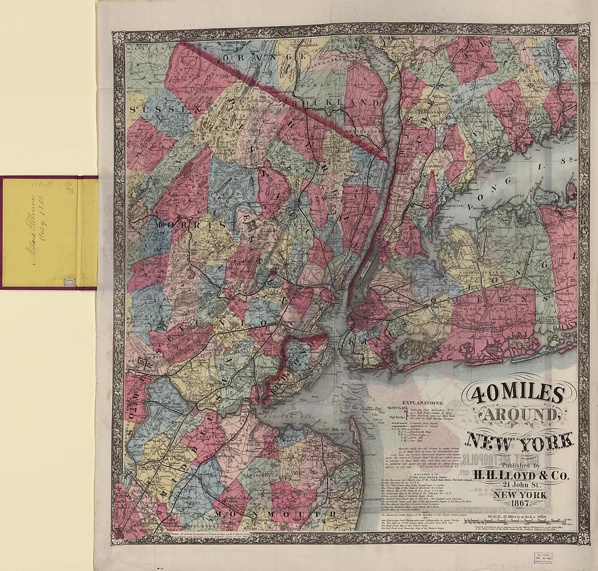 This old map of 40 Miles Around New York (Forty Miles Around New York, H.H. Lloyd&