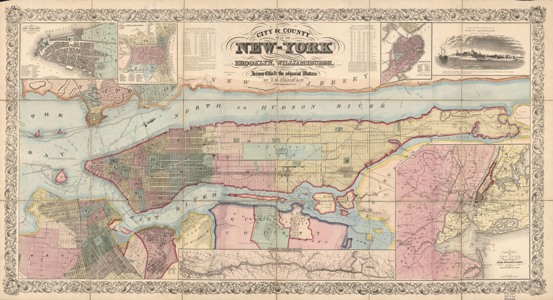 This old map of York : Brooklyn, Williamsburgh, Jersey City &amp; the Adjacent Waters (York) from 1857 was created by Millard Fillmore,  J.H. Colton &amp; Co, James Lyne in 1857
