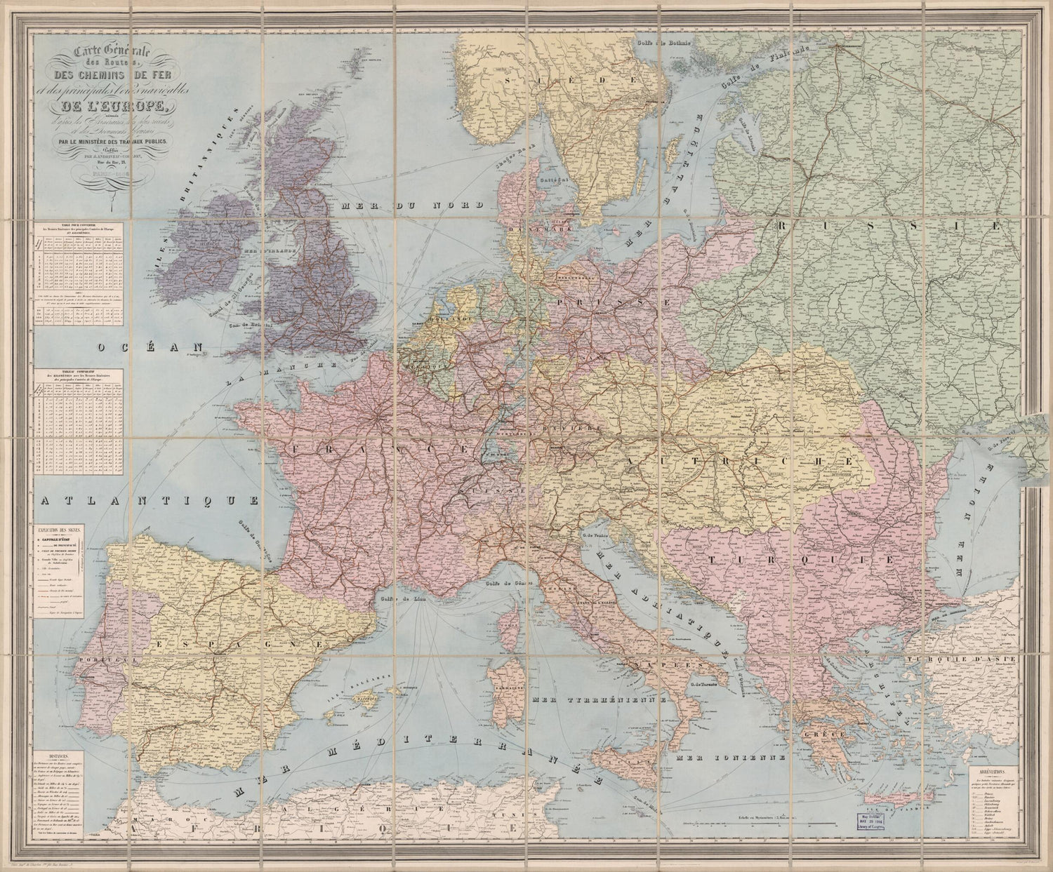 This old map of Carte Générale Des Routes, Des Chemins De Fer Et Des Principales Voies Navigables De L&